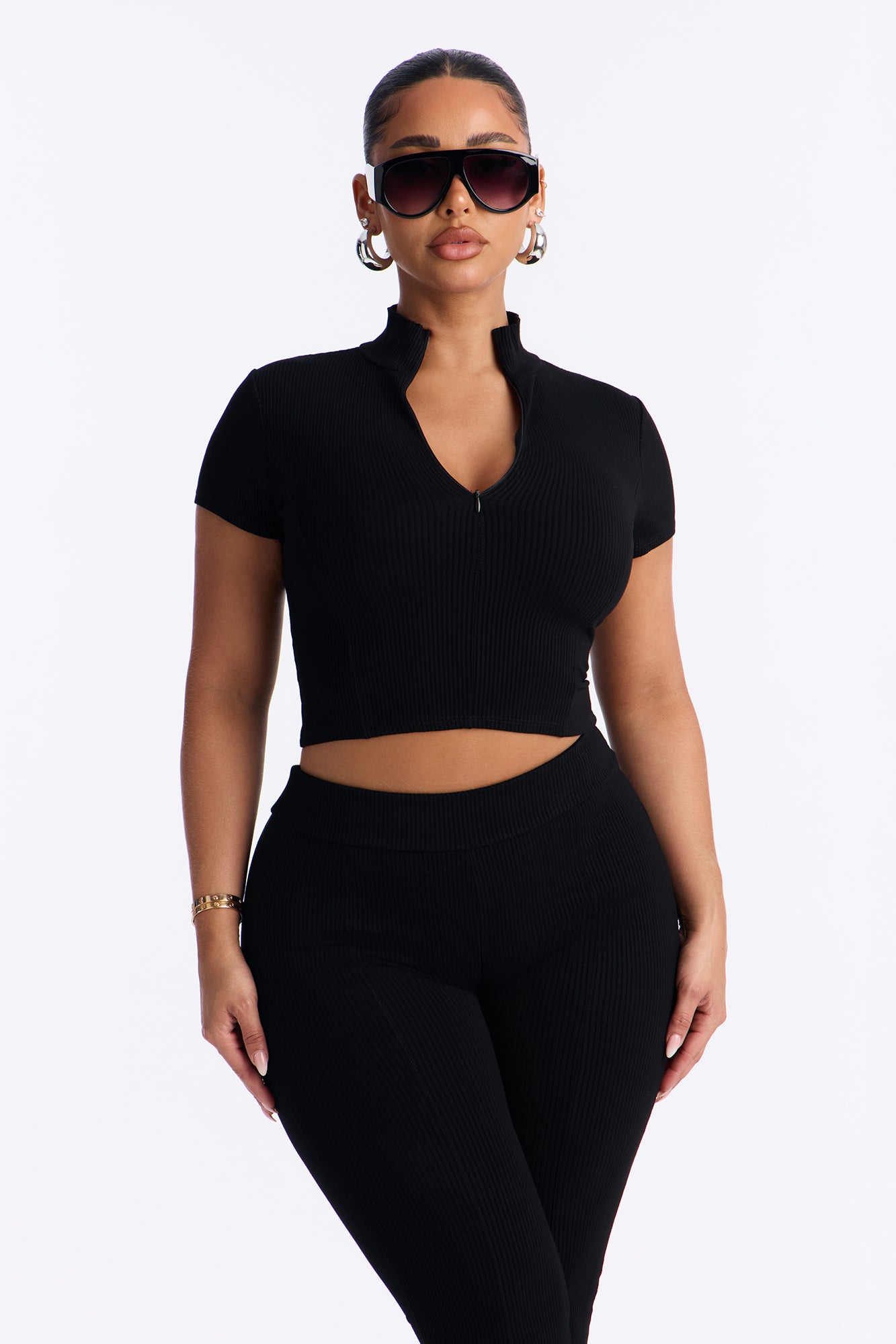 Mia Zip Snatched Pant Set - Black image 3