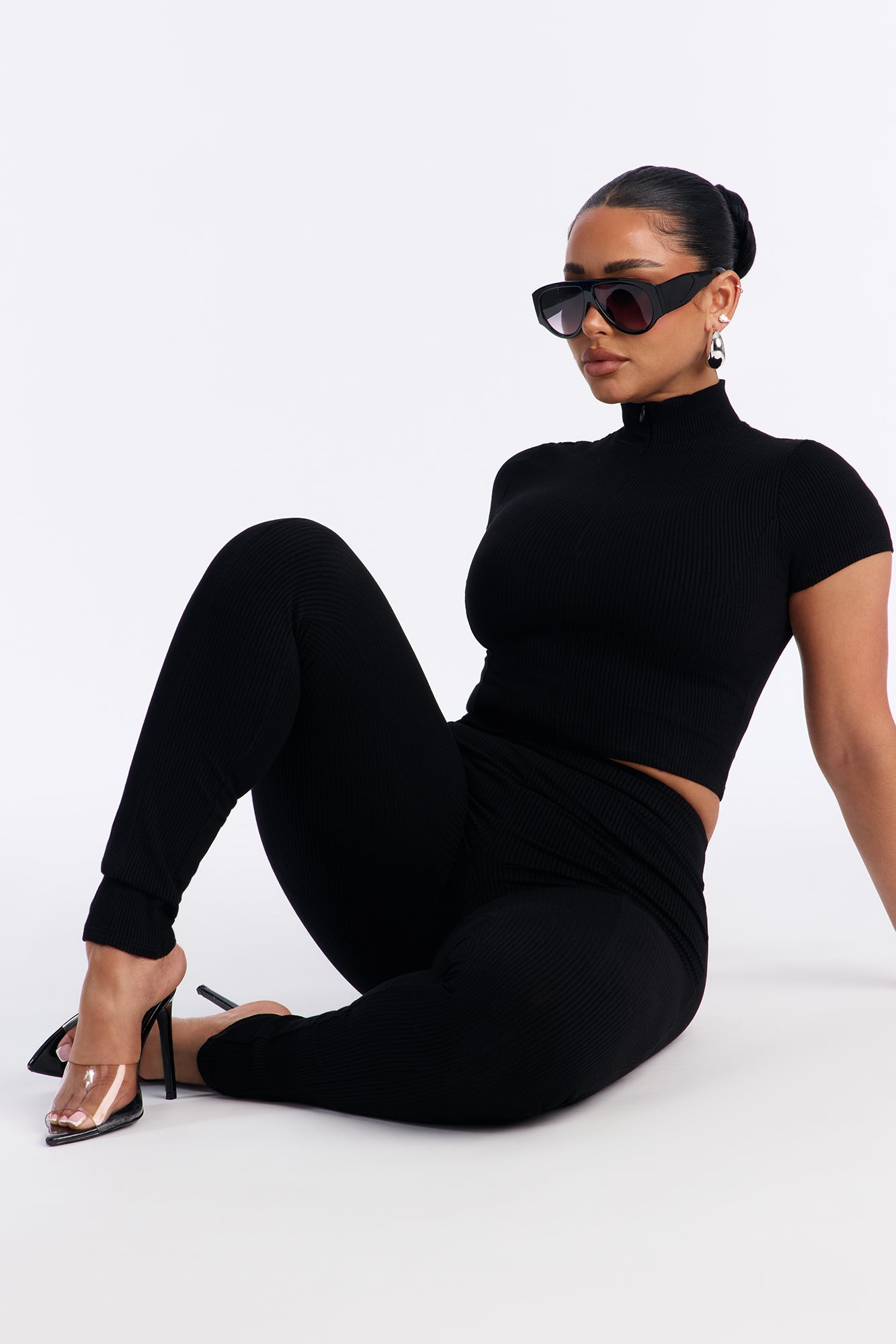 Mia Zip Snatched Pant Set - Black image 2