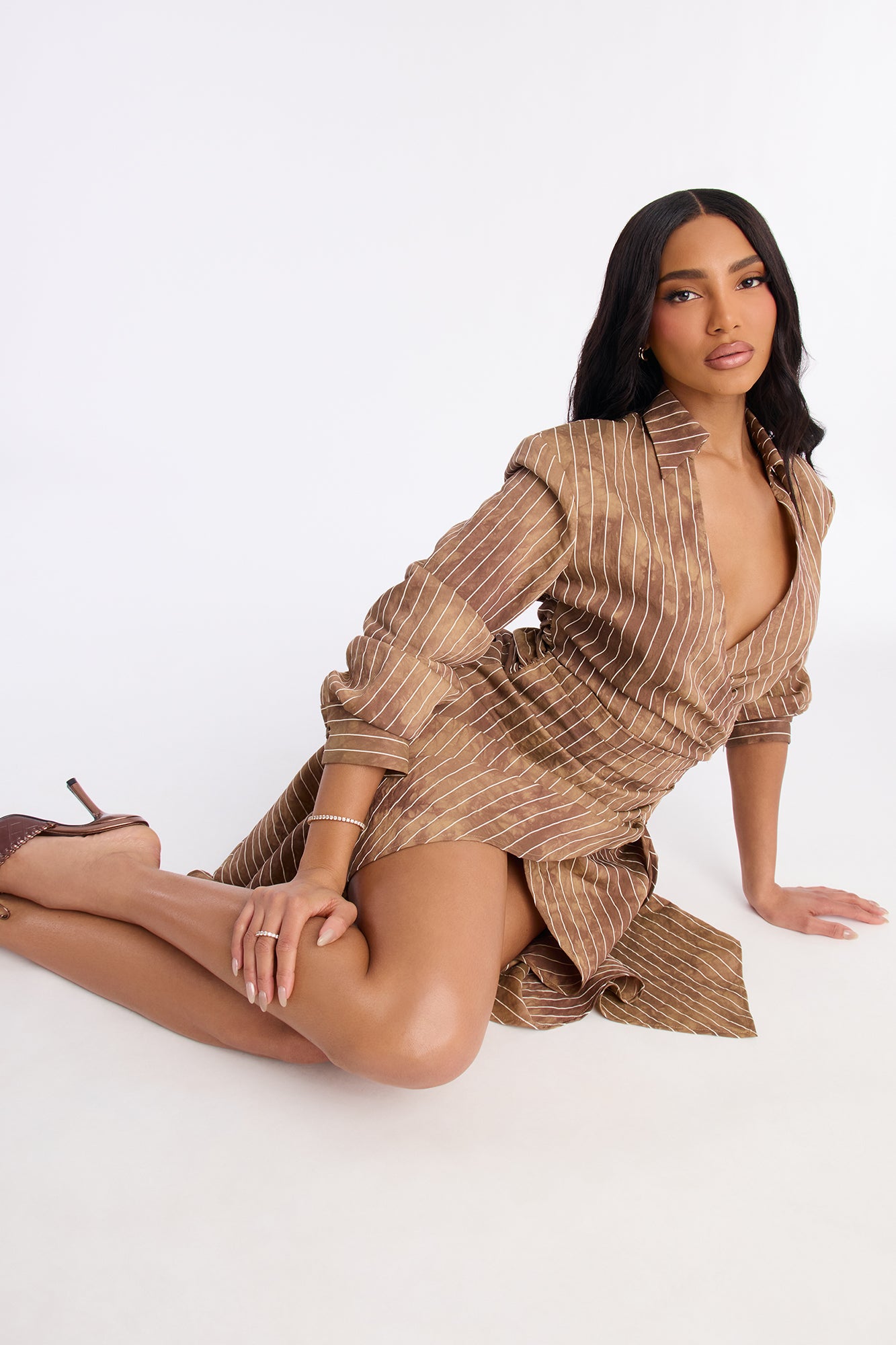 Adeline Pinstripe Tie Dye Midi Dress - Brown image 2