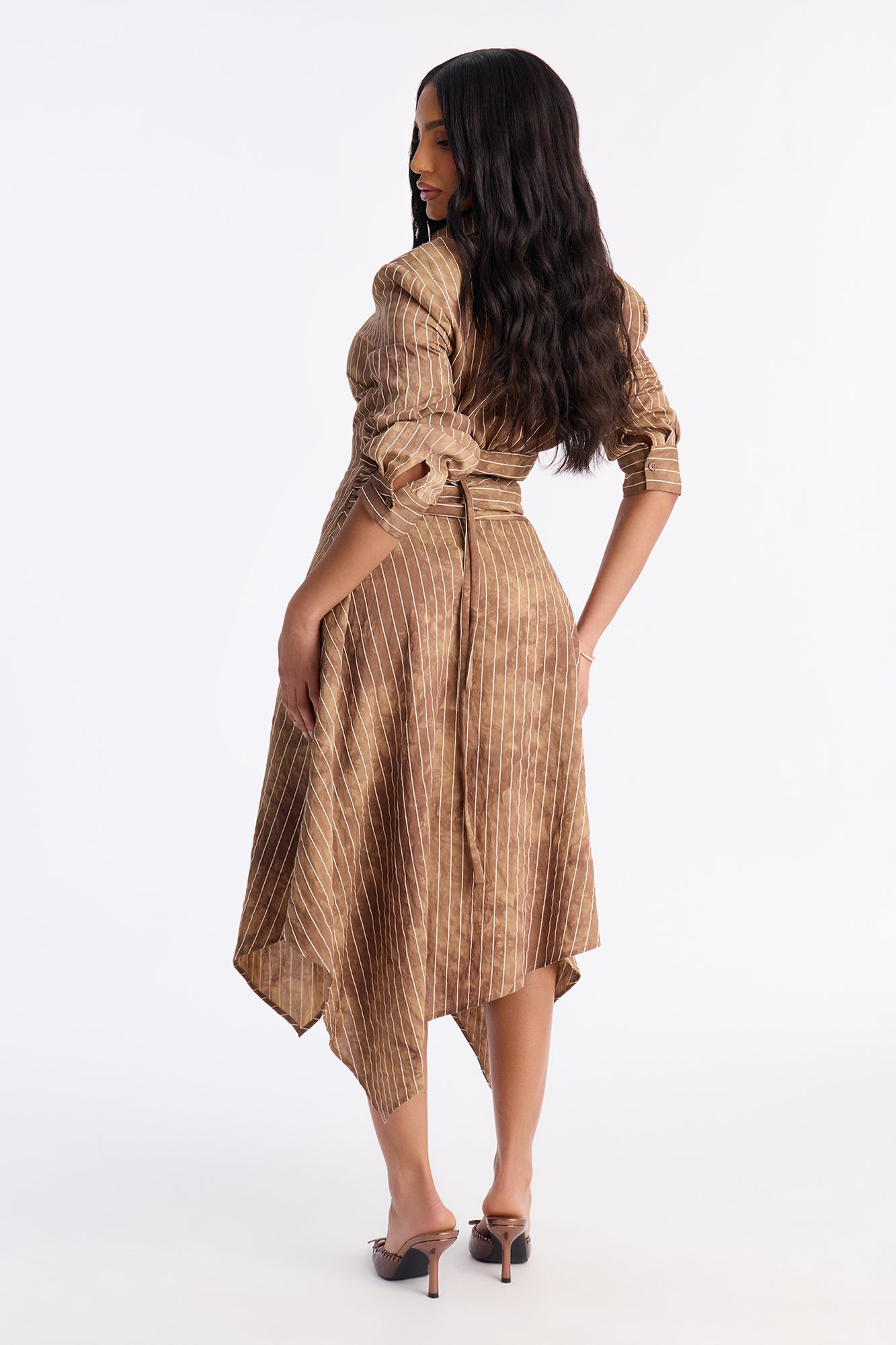 Adeline Pinstripe Tie Dye Midi Dress - Brown image 4