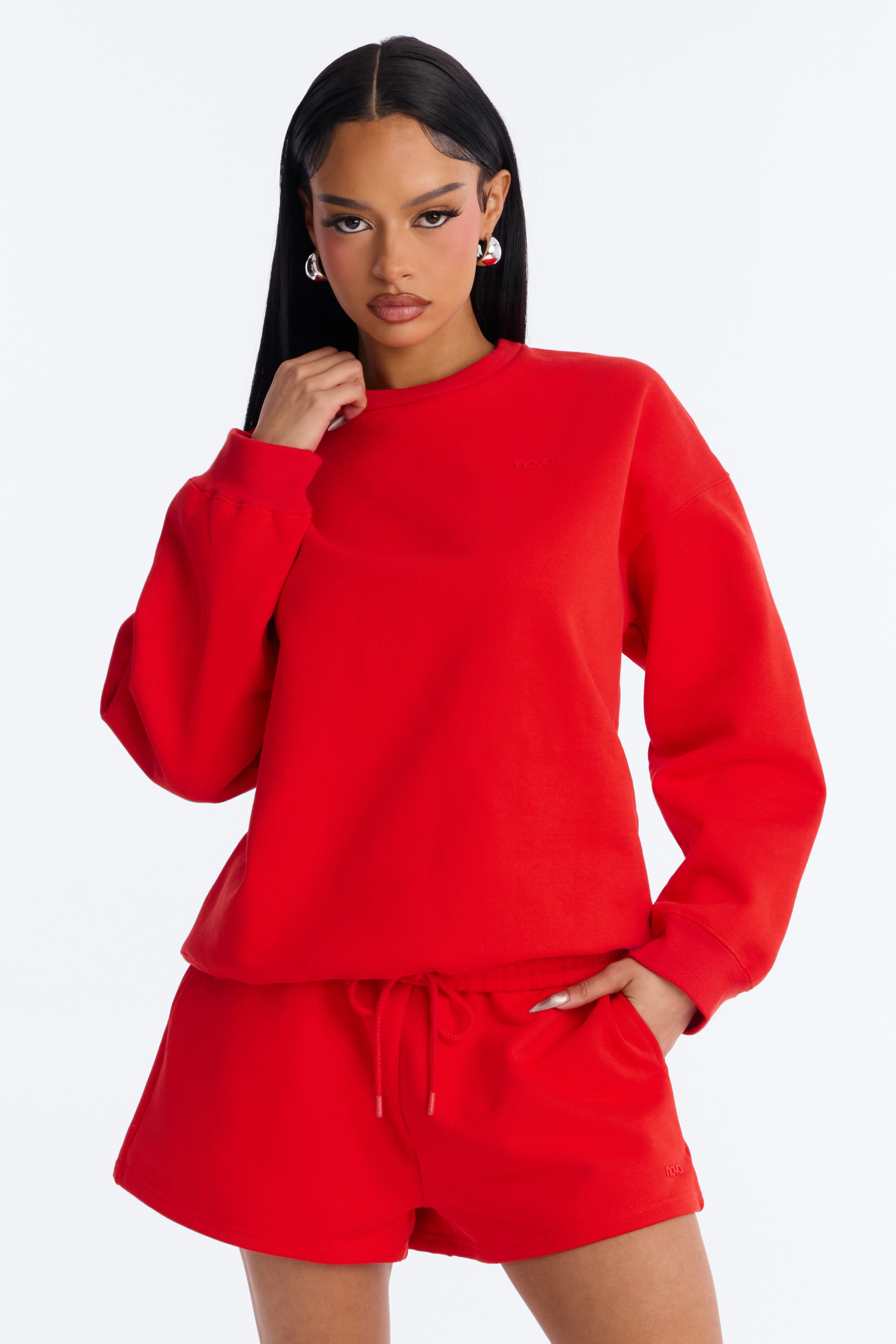 Libby Crew Neck Fleece Sweatshirt - Red