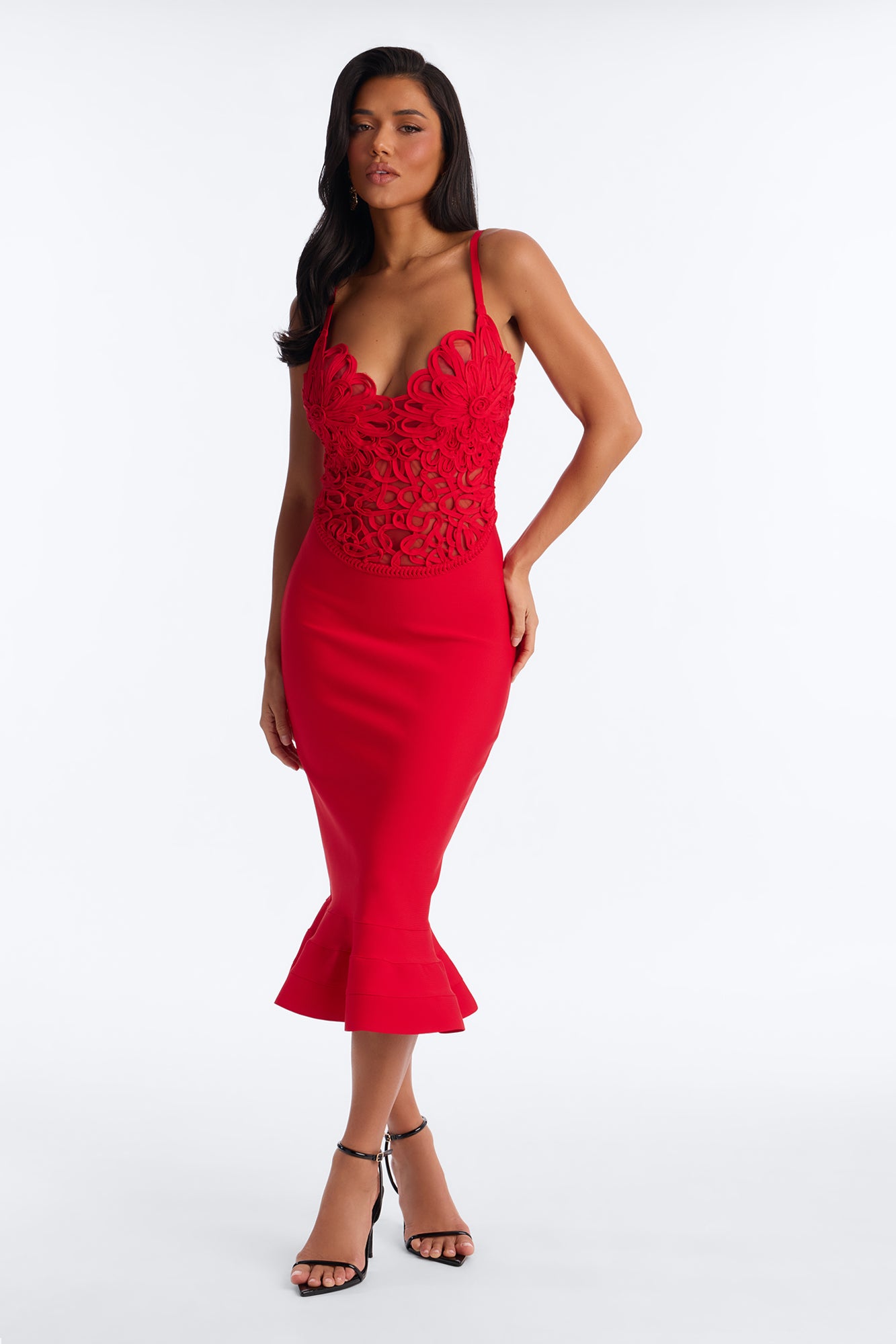 Monique Bandage Mermaid Midi Dress - Red
