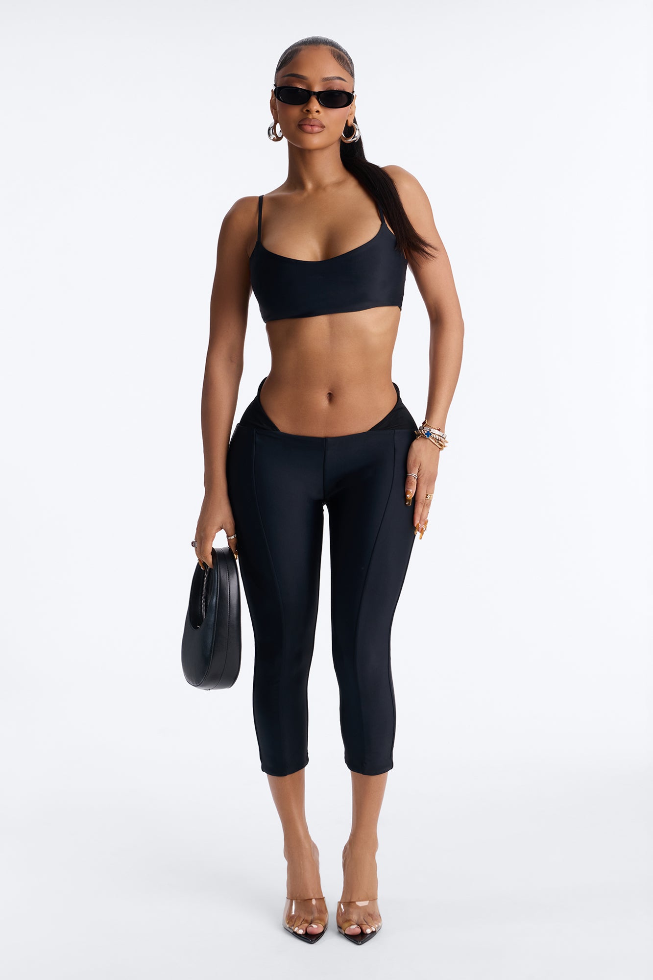 Roxy Form Double Lined Bra Top Capri Pant Set - Black