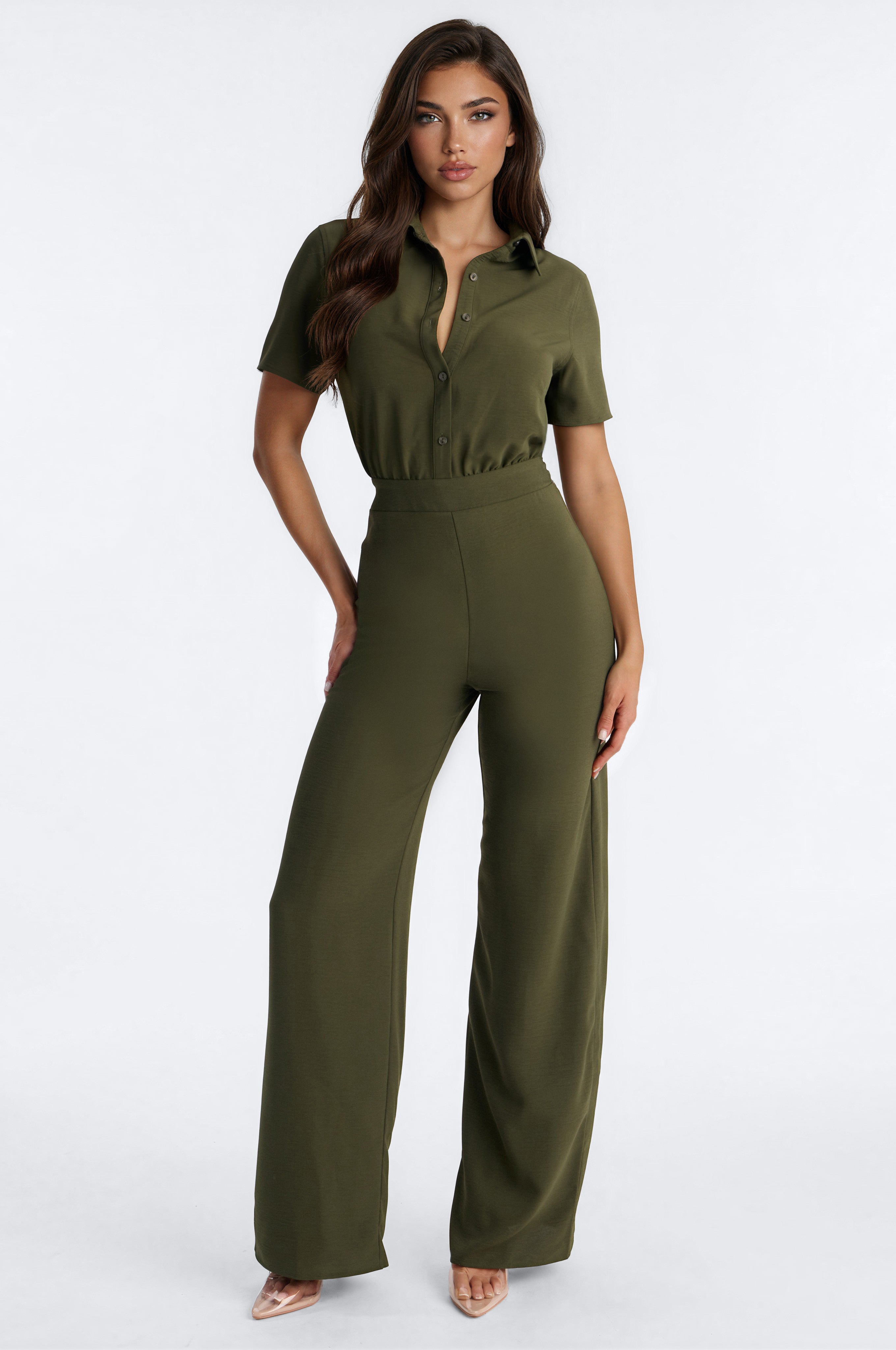 Makenzie Short Sleeve Jumpsuit - Olive