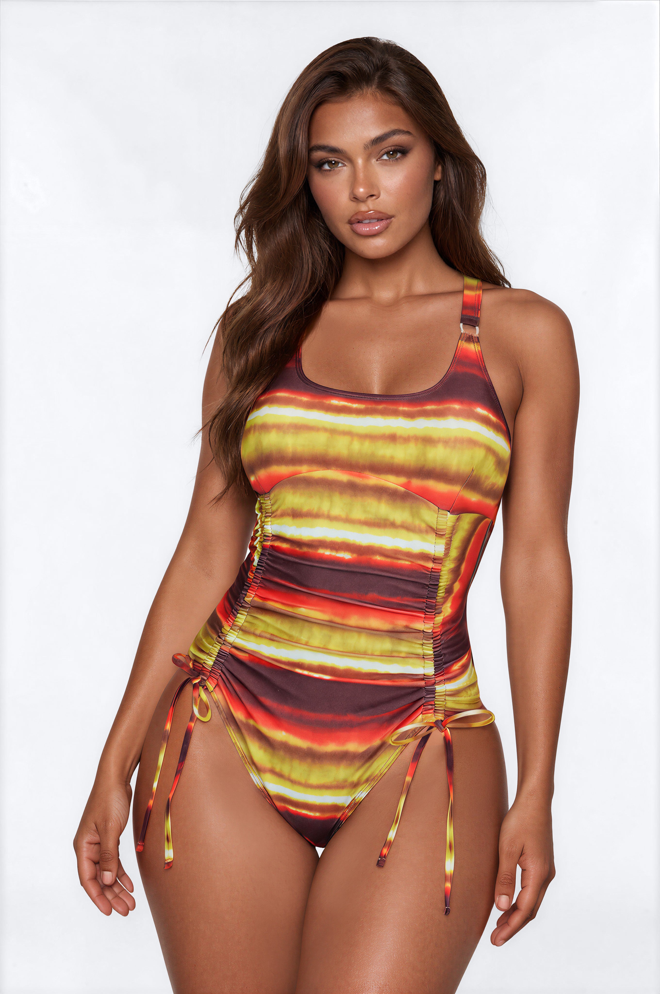 Haute In The Heat One Piece Swimsuit - Brown/combo