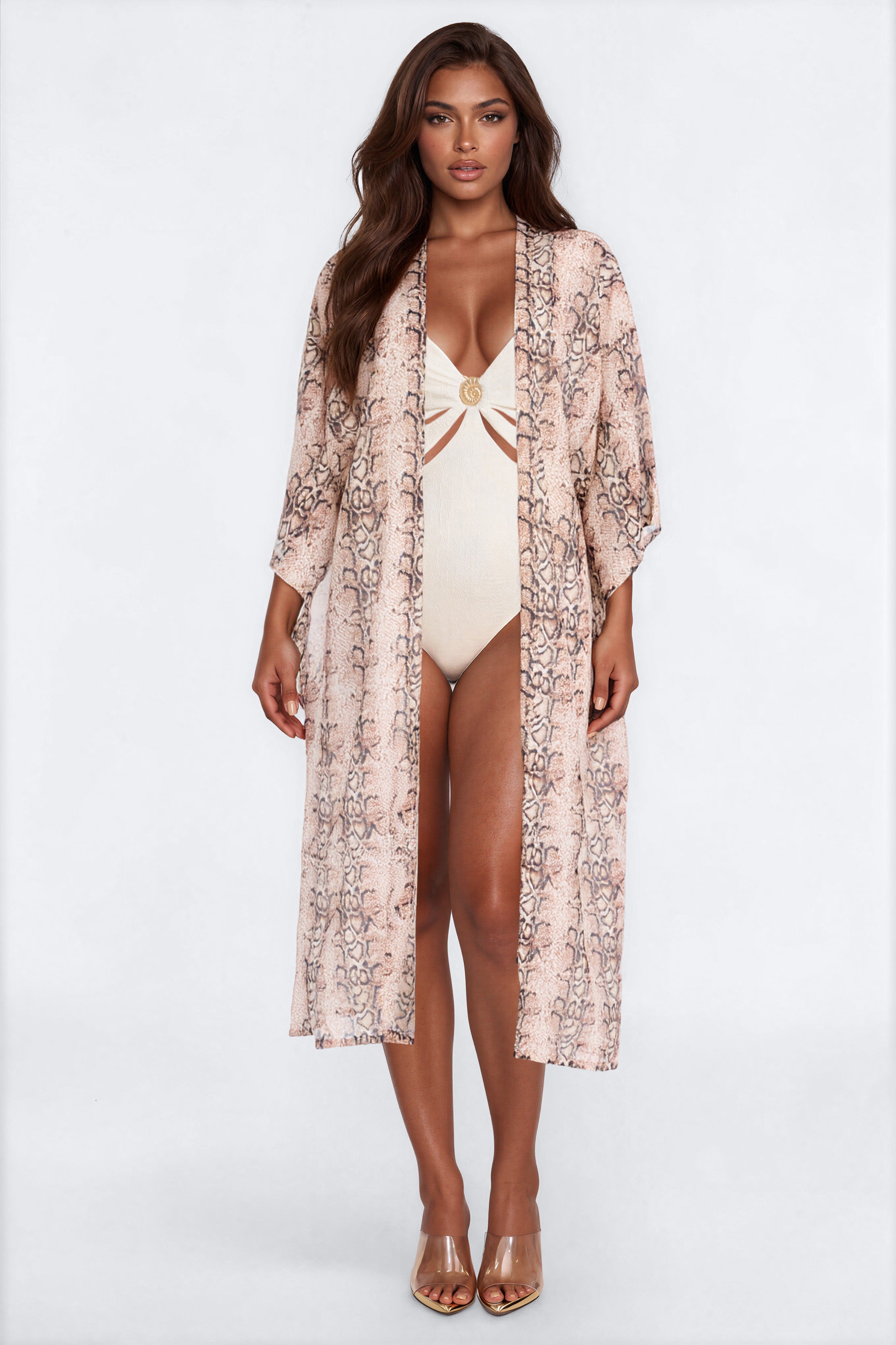 Need For Heat Swim Cover Up Kimono - Cream/combo