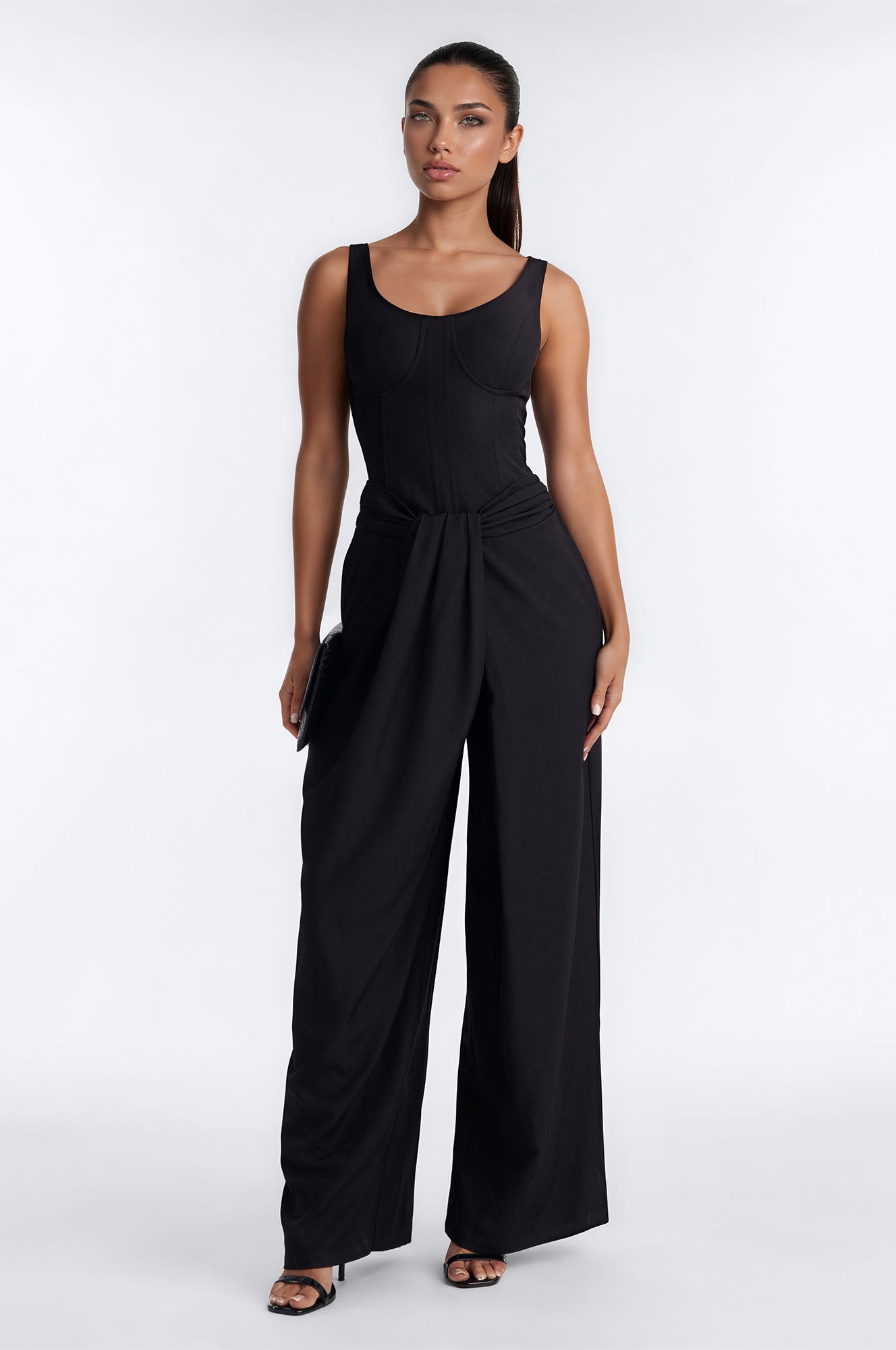 Jessa Twist Front Wide Leg Jumpsuit - Black