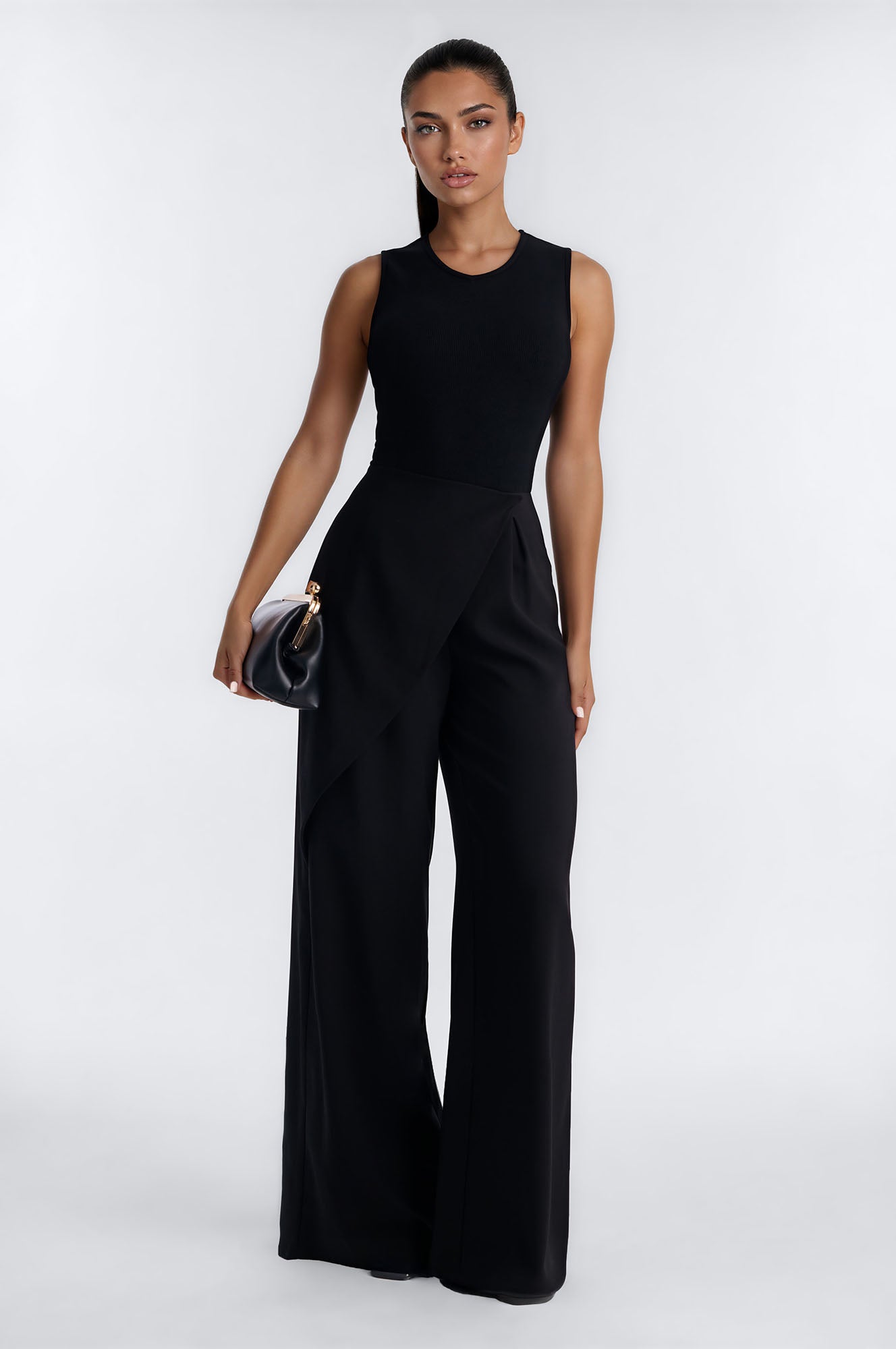 Refined Energy Sleeveless Draped Jumpsuit - Black