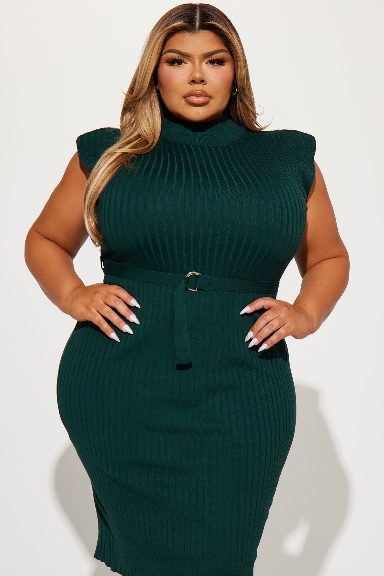 Dreamy Jane Mock Neck Midi Dress - Green