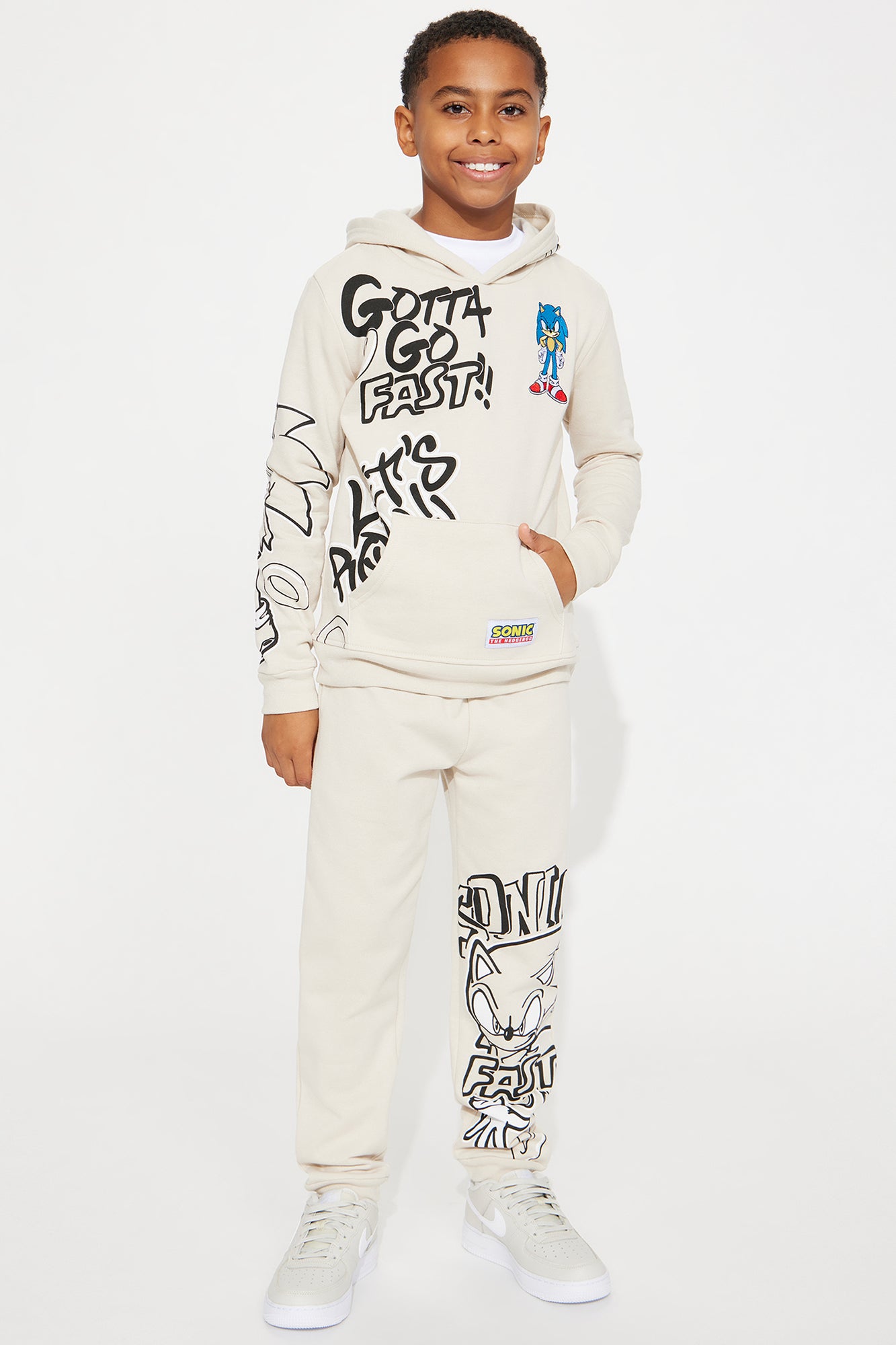 Mini Sonic Graffiti Embroidered Fleece Jogger Set - Sand