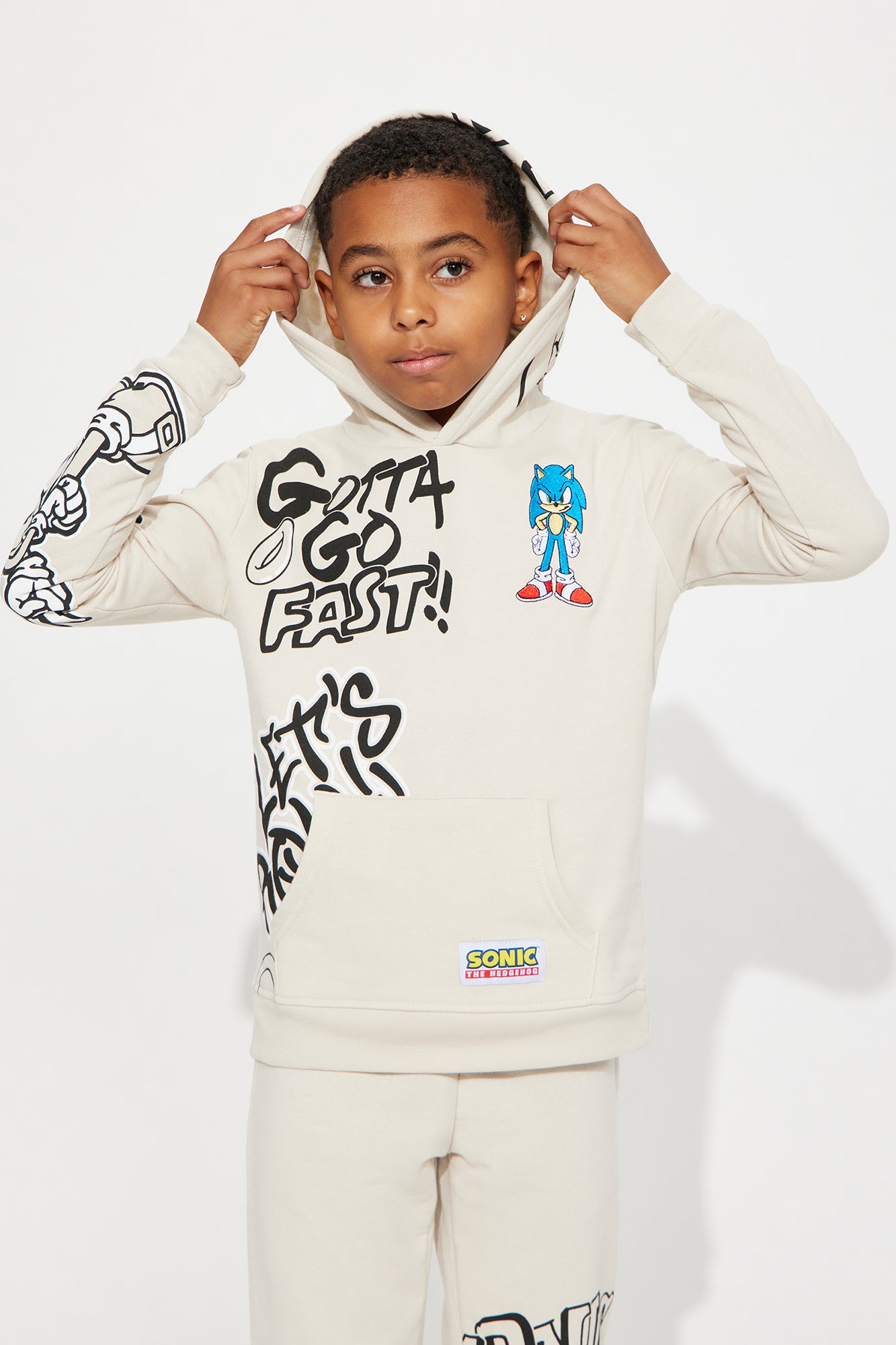 Mini Sonic Graffiti Embroidered Fleece Jogger Set - Sand