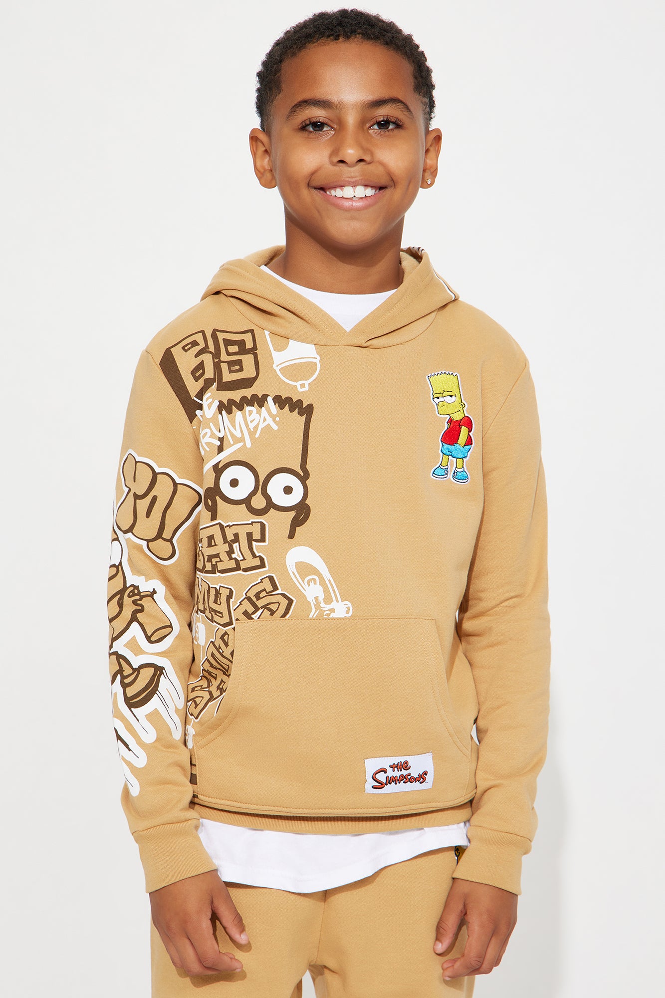 Mini Bart Graffiti Embroidered Fleece Jogger Set - Brown