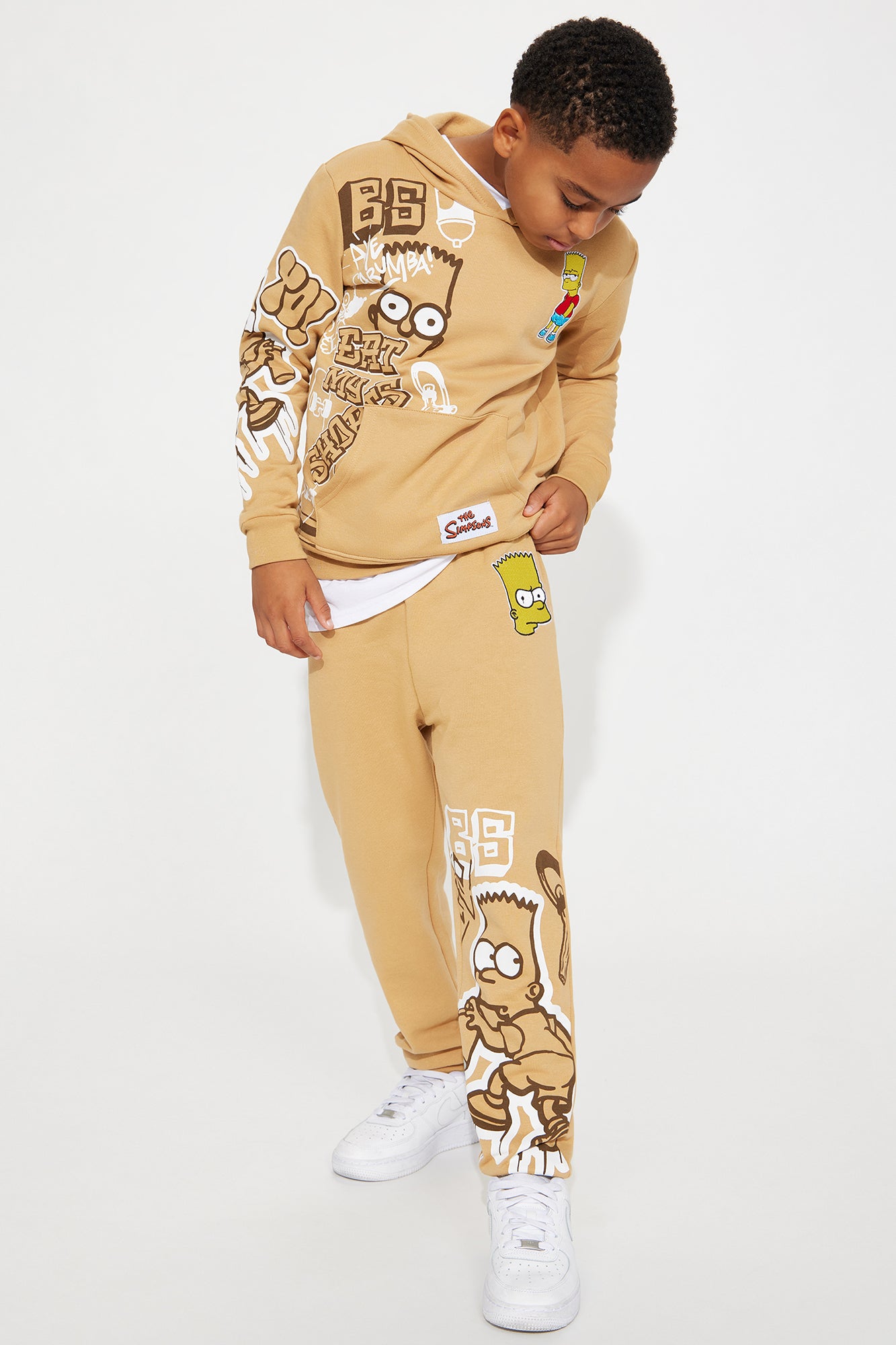 Mini Bart Graffiti Embroidered Fleece Jogger Set - Brown