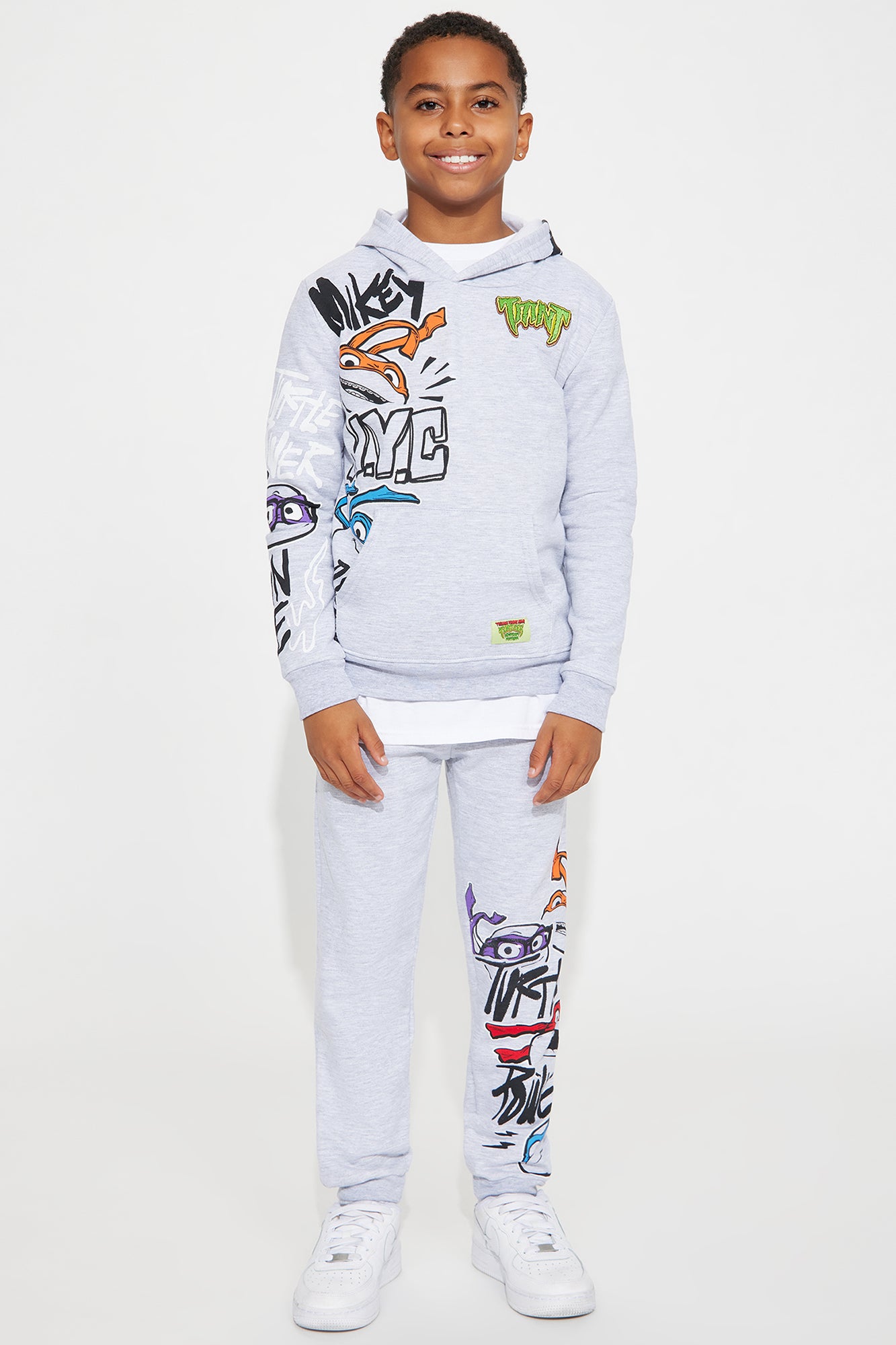 Mini TMNT Graffiti Embroidered Fleece Jogger Set - Heather Grey