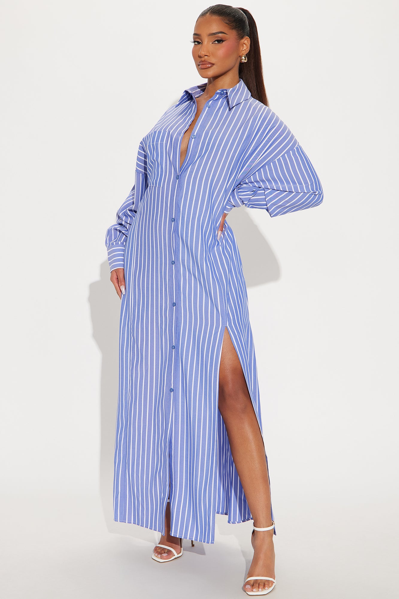 High Priority Maxi Shirt Dress - Blue/combo