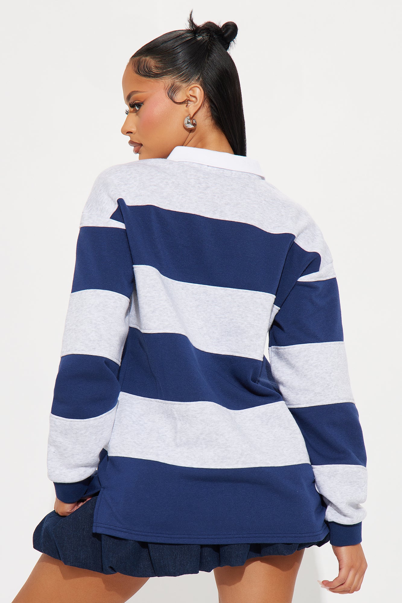 Katie Rugby Striped Polo - Navy/combo
