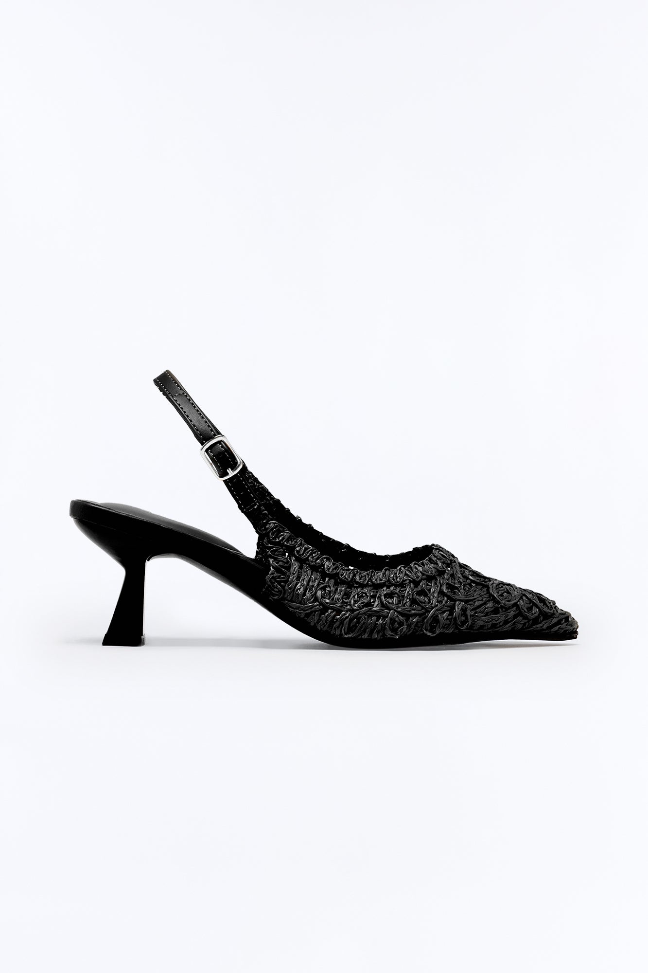 Amos Raffia Kitten Heel Pumps - Black