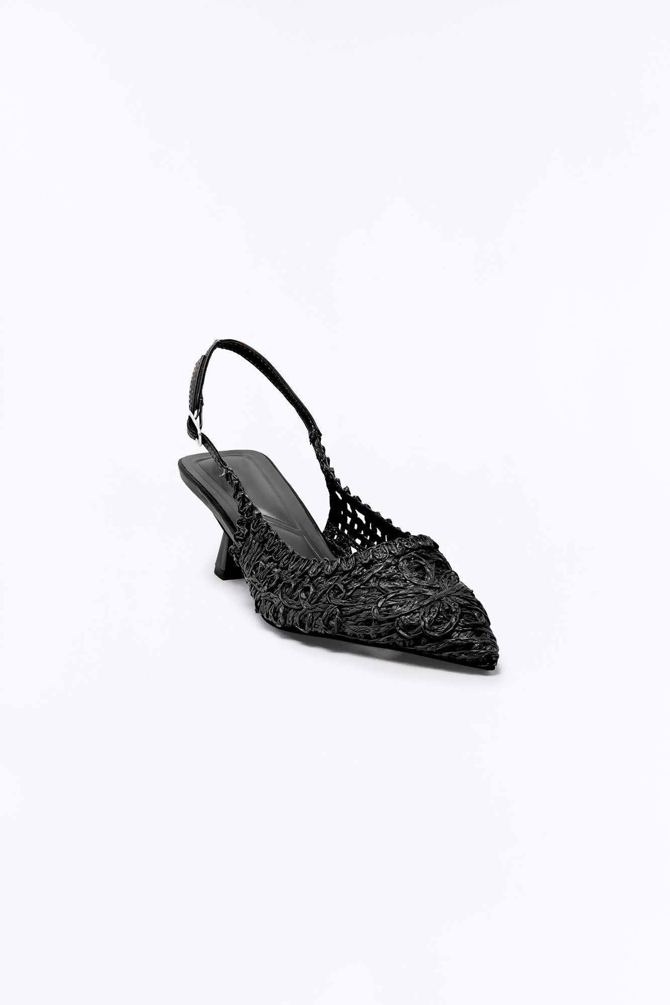 Amos Raffia Kitten Heel Pumps - Black