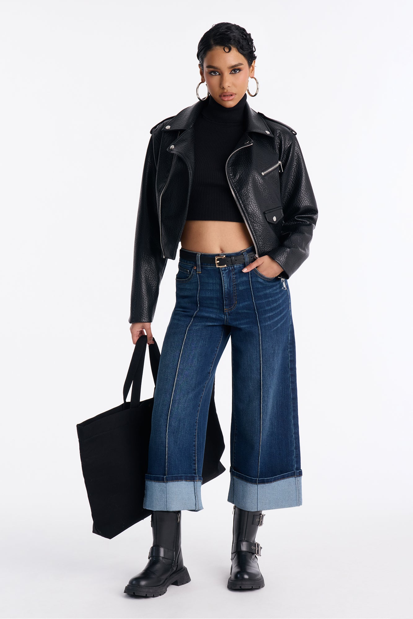 Claire Cuffed Pintuck Jeans - Dark Wash