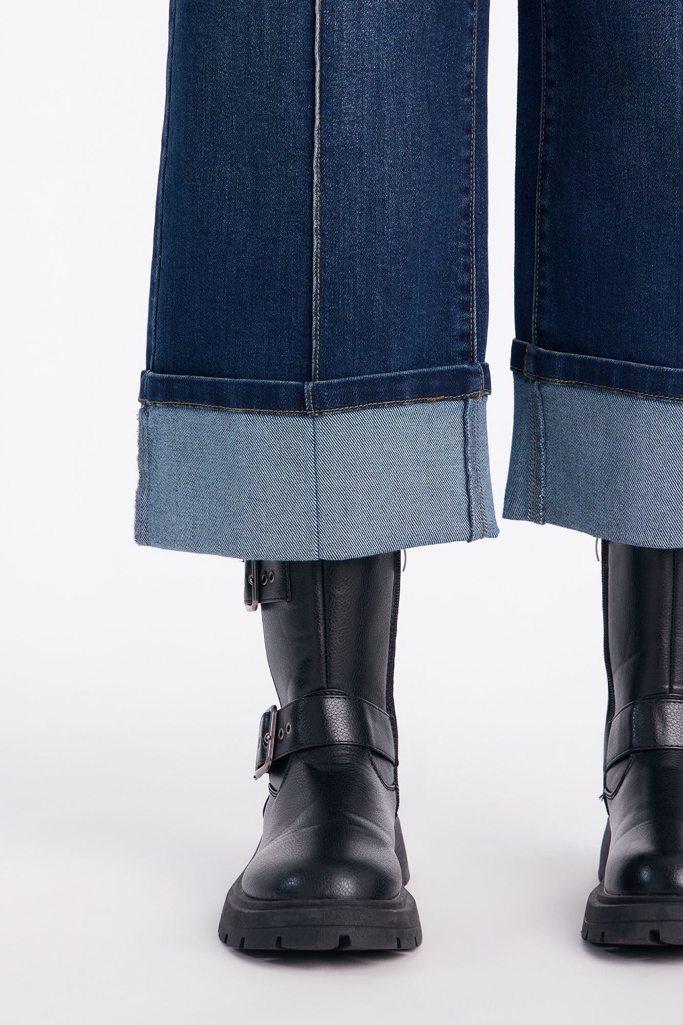 Claire Cuffed Pintuck Jeans - Dark Wash