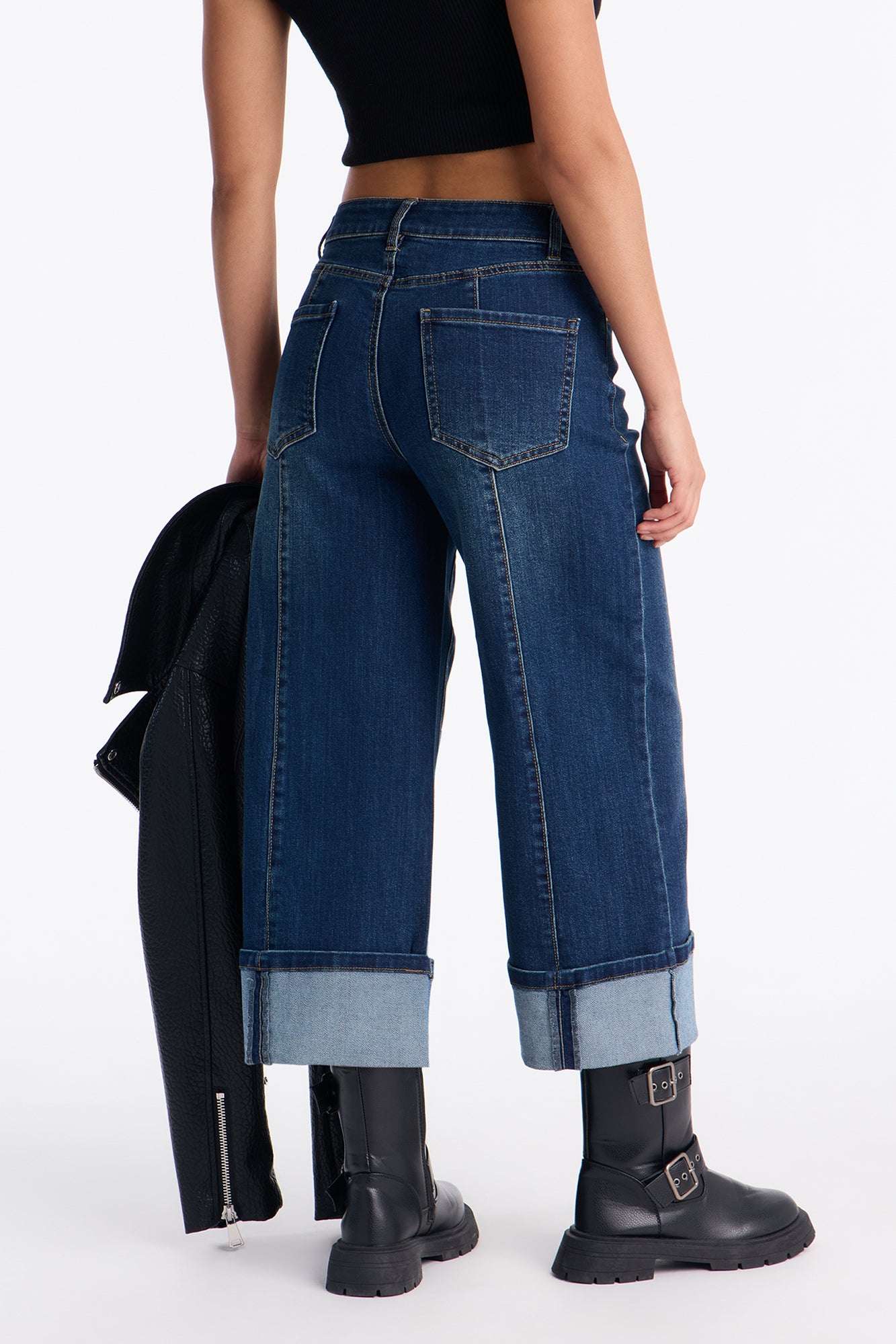 Claire Cuffed Pintuck Jeans - Dark Wash