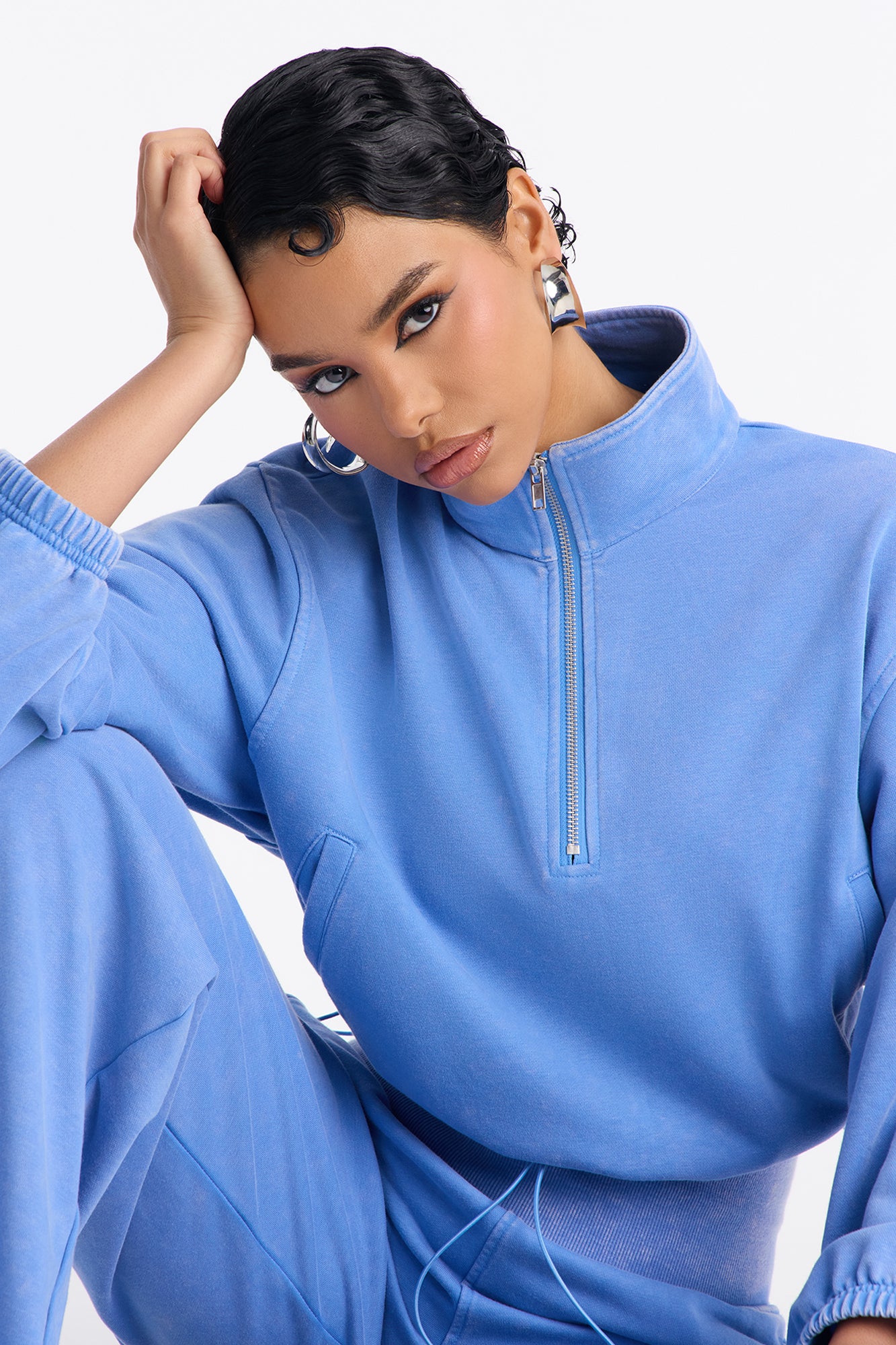 Lizel Washed Wide Leg Pant Set - Blue