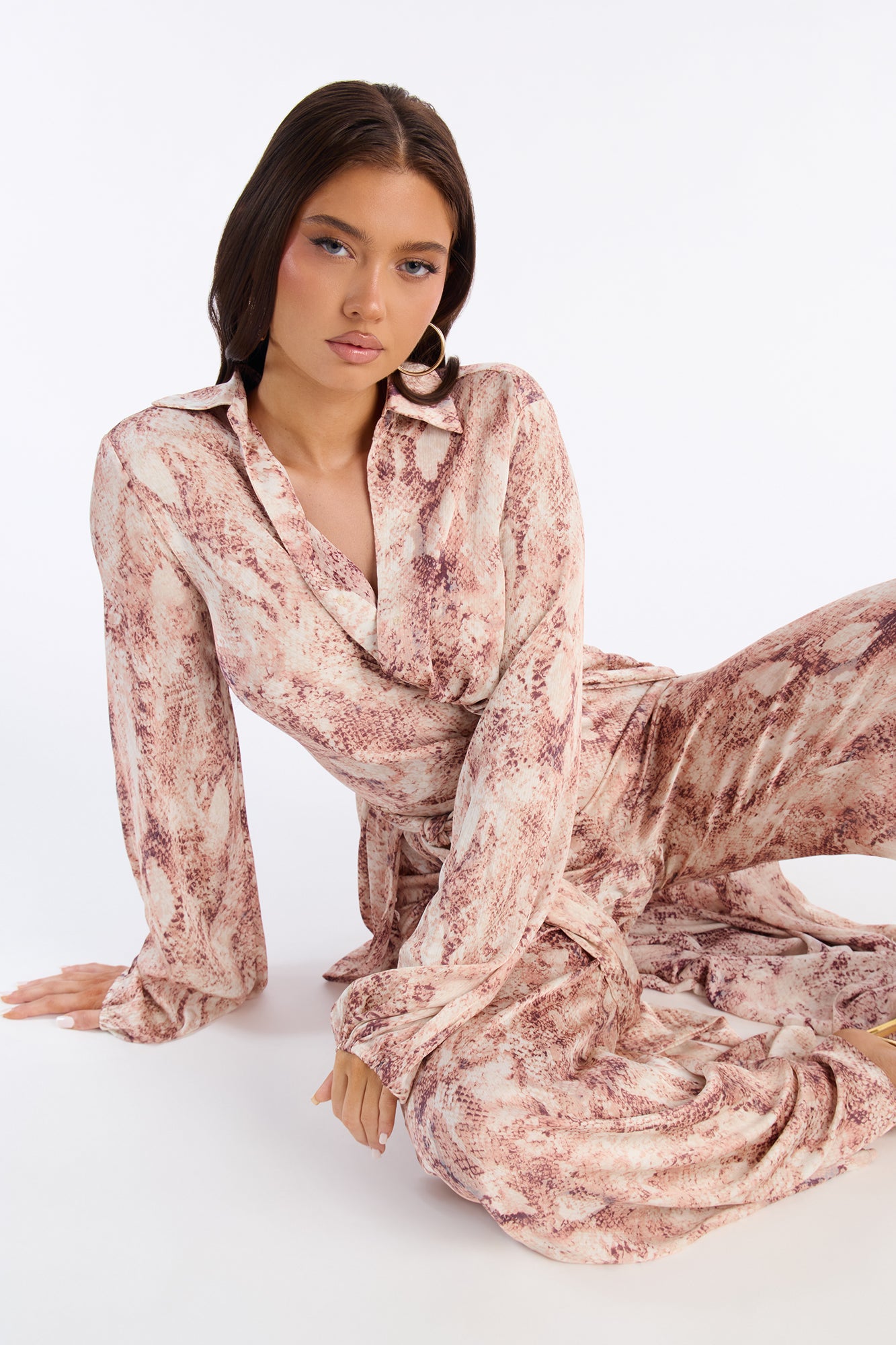 Stassi Snake Print Wide Leg Jumpsuit - Pink