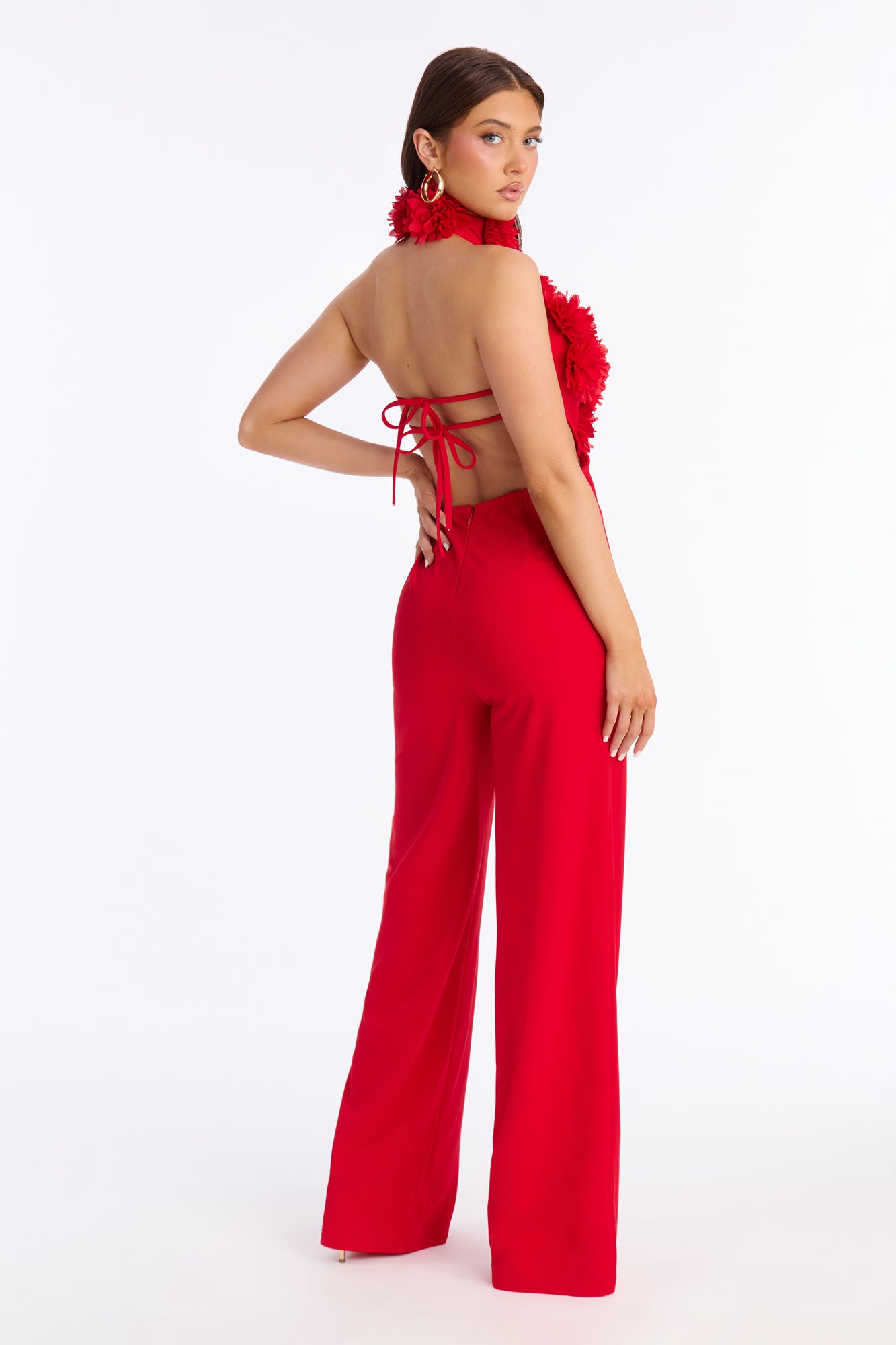 Kennedy 3D Floral Mock Neck Jumpsuit - Red