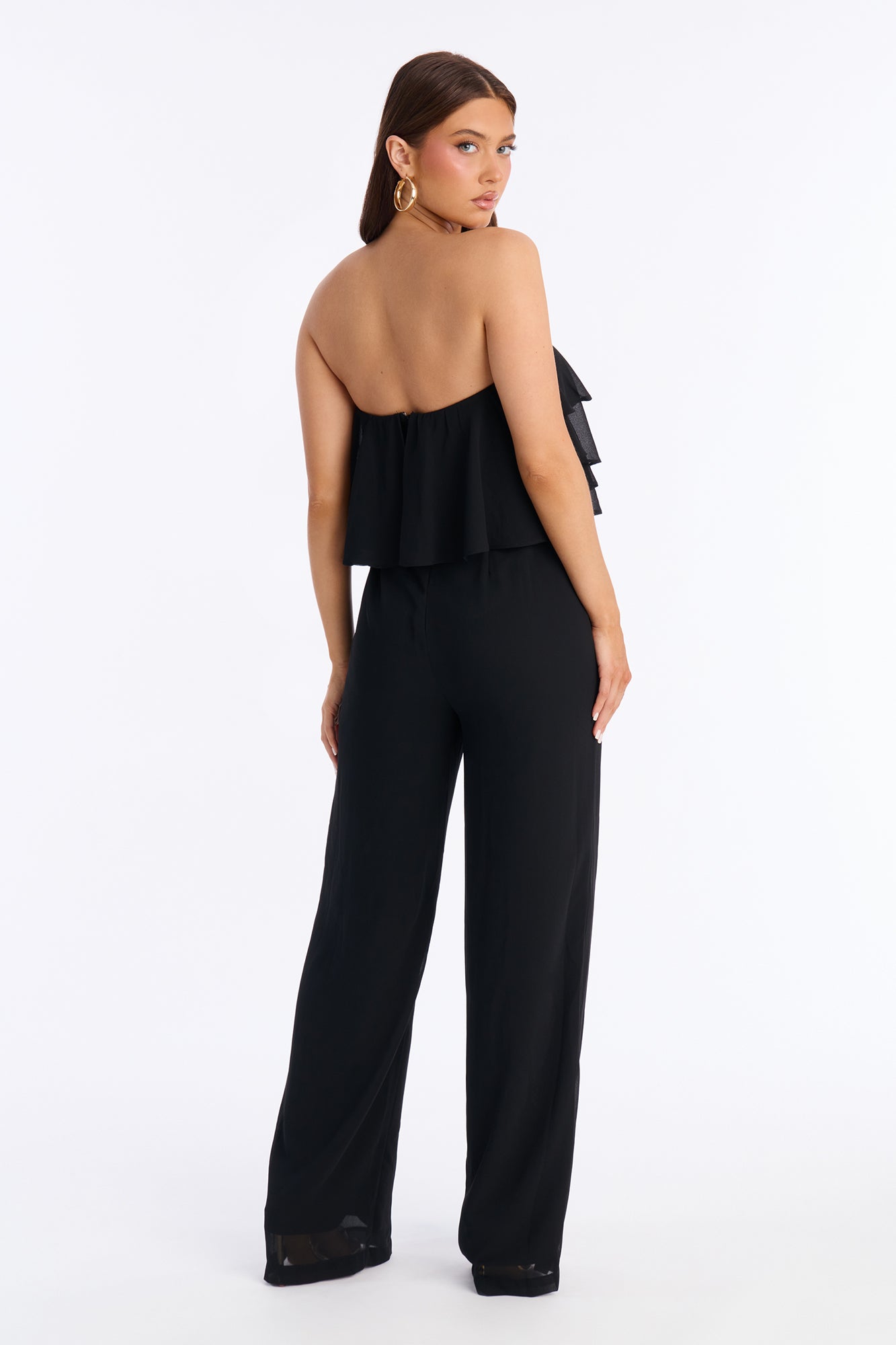 Risa Ruffle Strapless Wide Leg Jumpsuit - Black