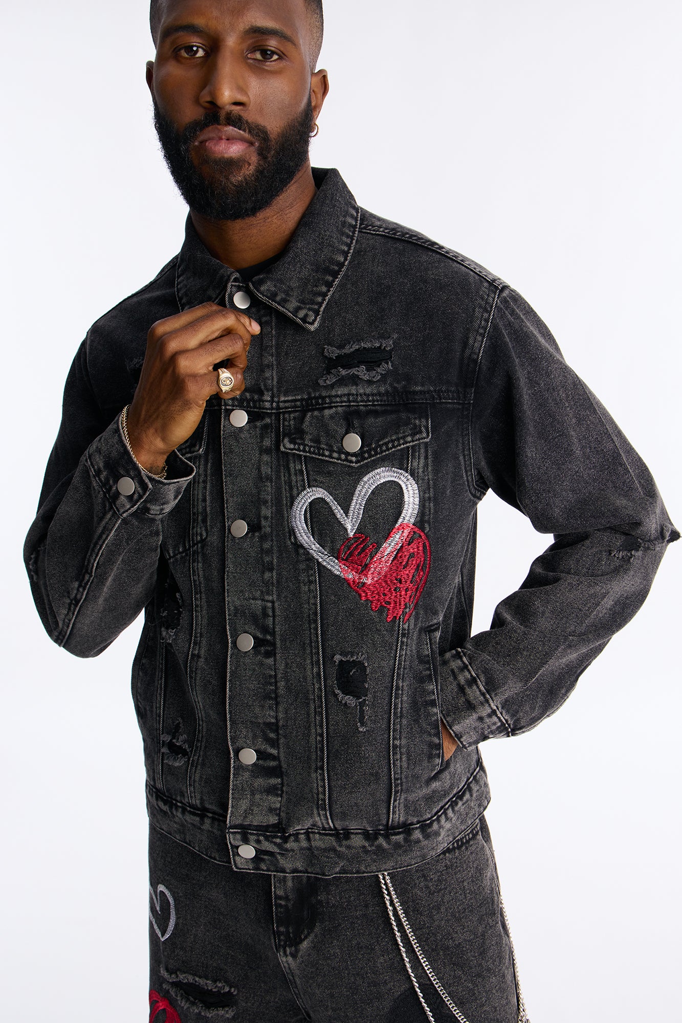 Hearts In The Air Denim Trucker Jacket - Black Wash