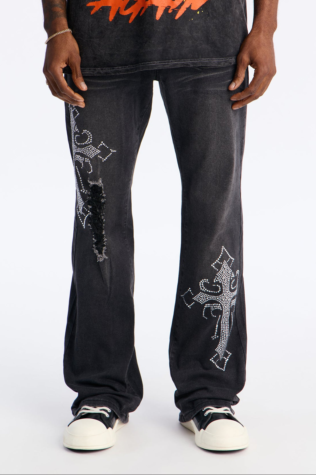 Stacked Slim Flare Sacred Rip Jeans - Black Wash