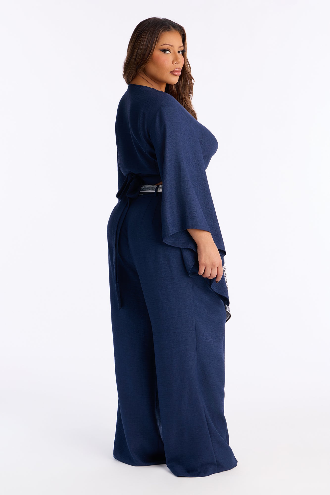 Nara Scarf Belt Pant set - Navy