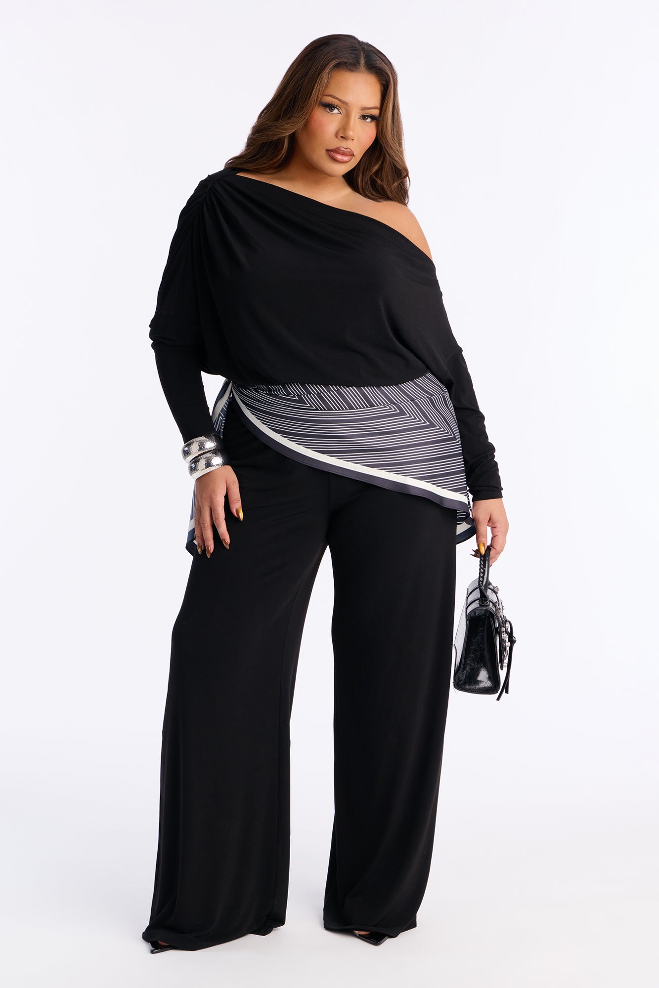 Define Me 3 Piece Scarf Pant Set - Black