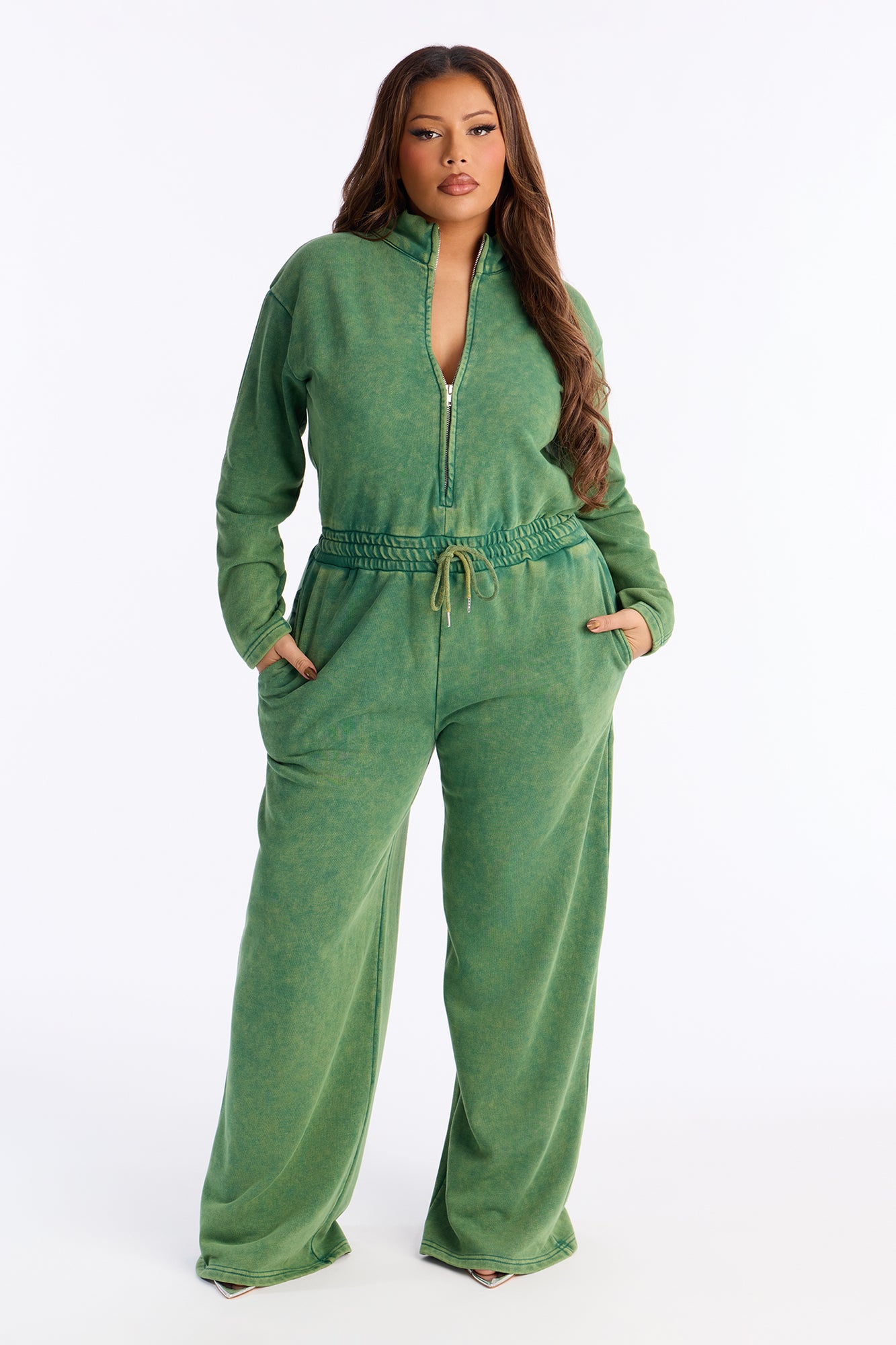 Busy Schedule Washed French Terry Jumpsuit - Hunter