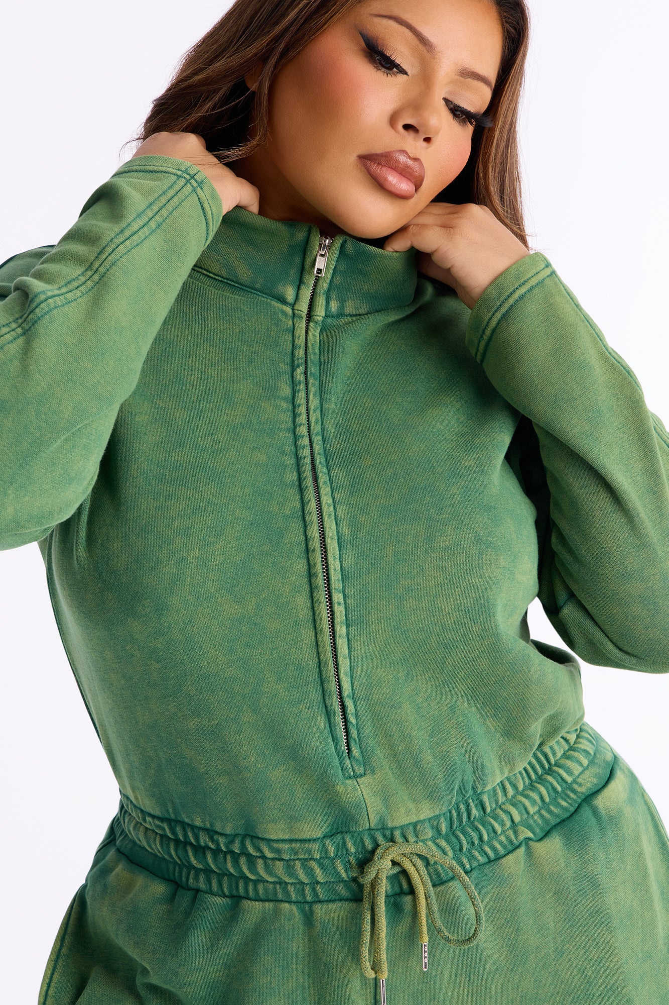 Busy Schedule Washed French Terry Jumpsuit - Hunter