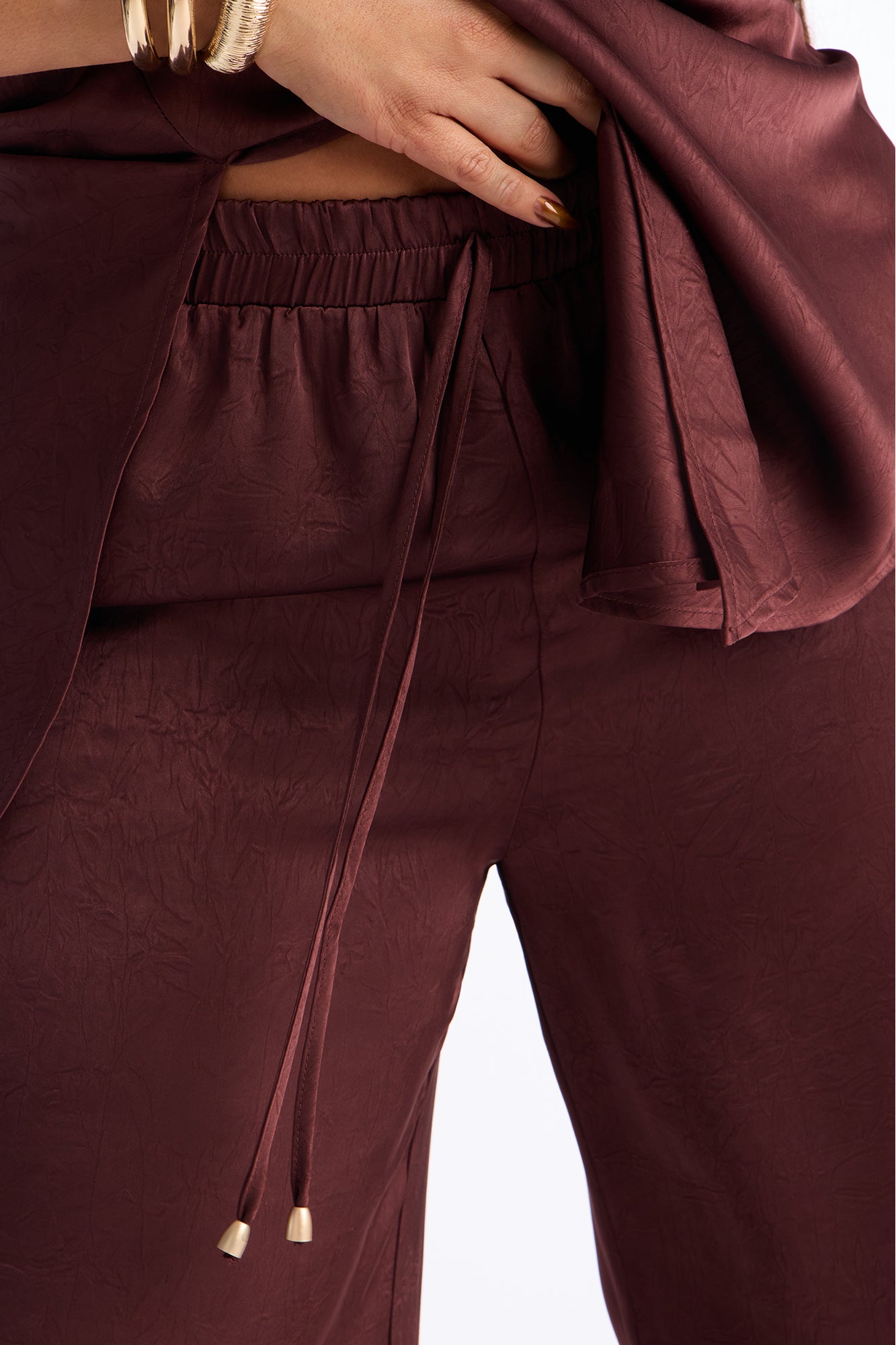 Claire Satin Cowl Neck Pant Set - Chocolate