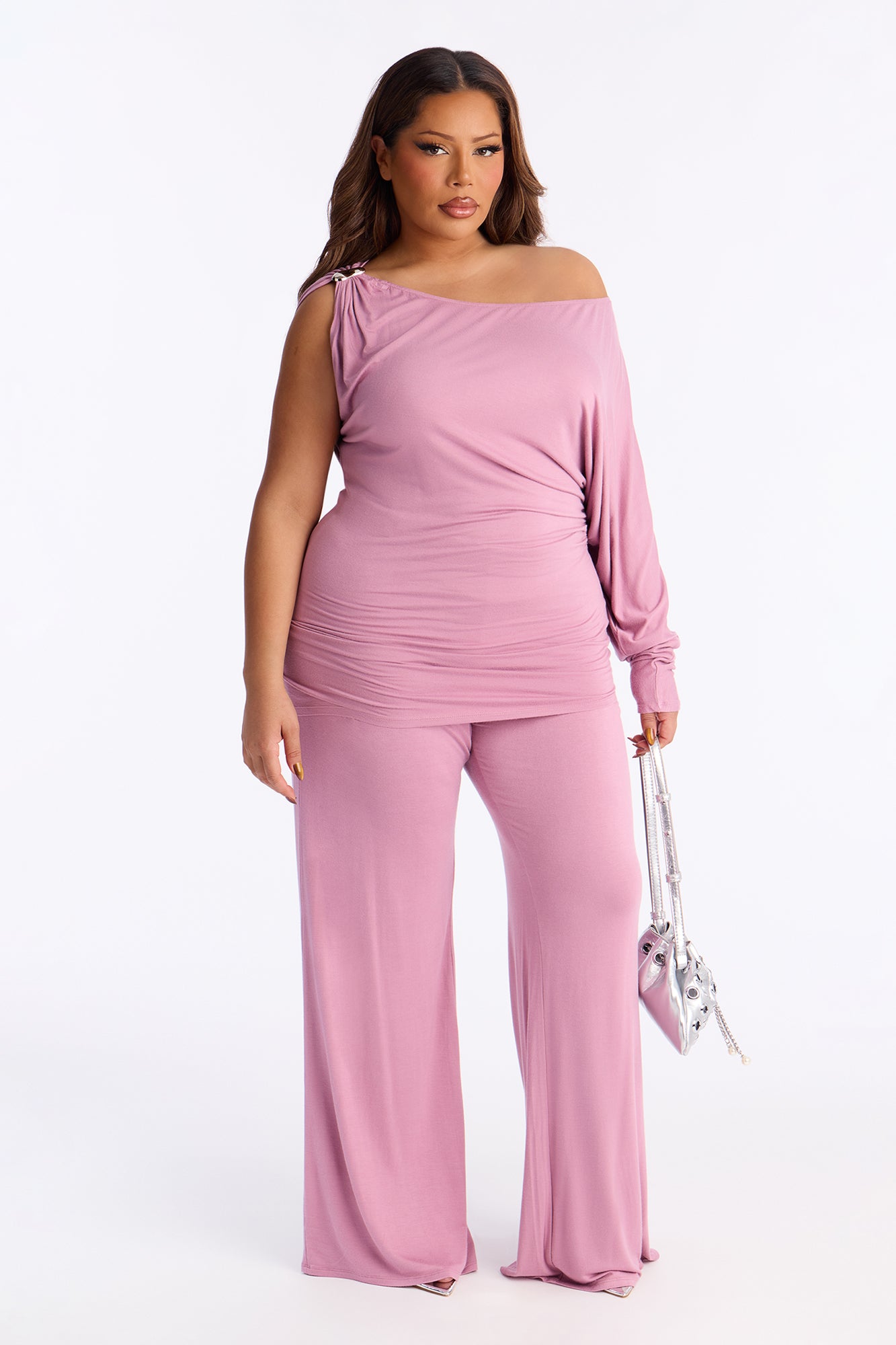 Best Decision One Shoulder Pant Set - Mauve