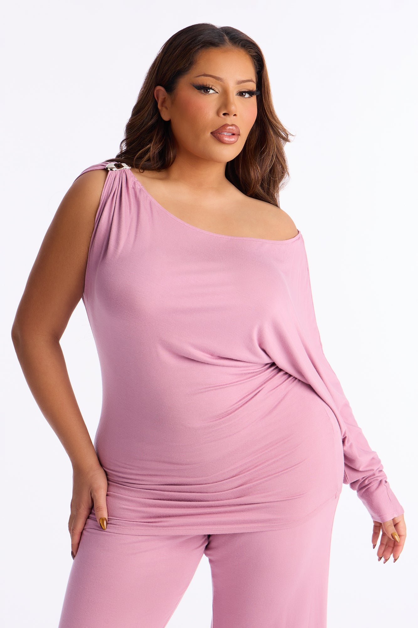 Best Decision One Shoulder Pant Set - Mauve