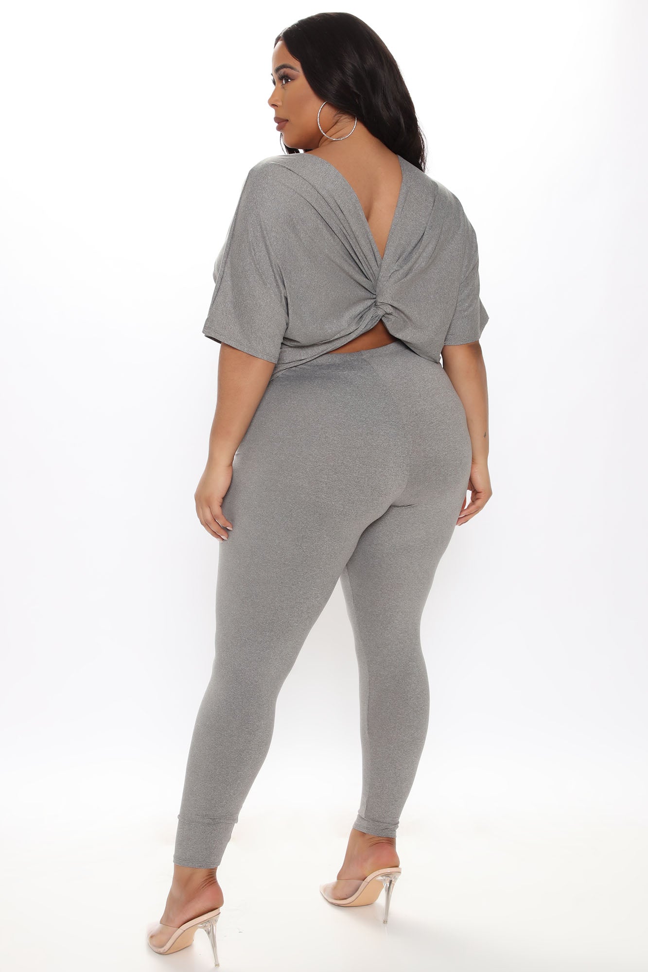 Don't Get This Twisted Short Sleeve Pant Set - Heather Grey
