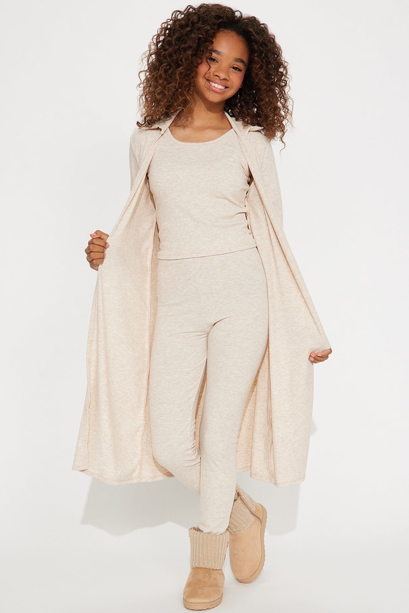 Mini Just Relax 3 Piece Ribbed Legging Set II - Oatmeal