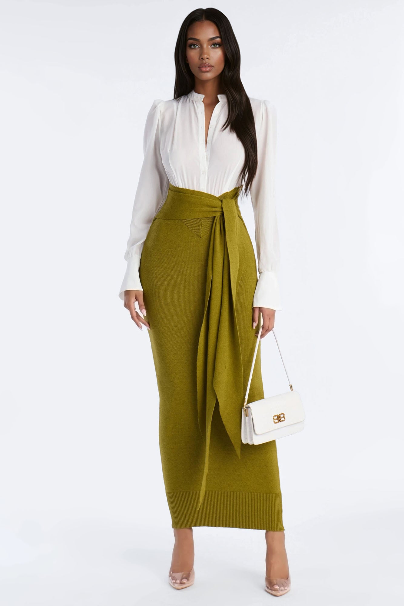 Fully Booked Sweater Maxi Shirt Dress - Olive/combo