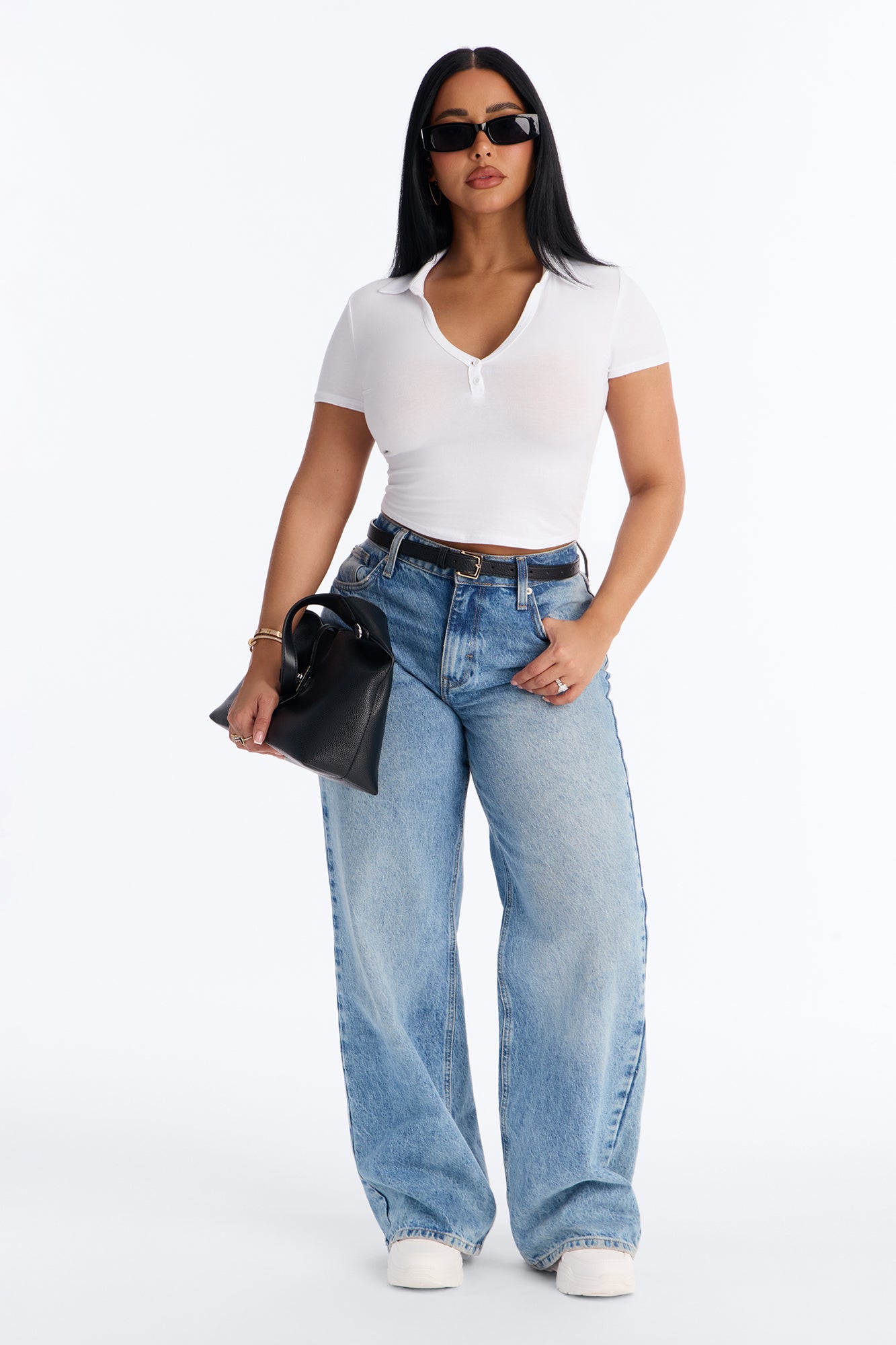 Sophie V Neck Short Sleeve Polo Shirt - White
