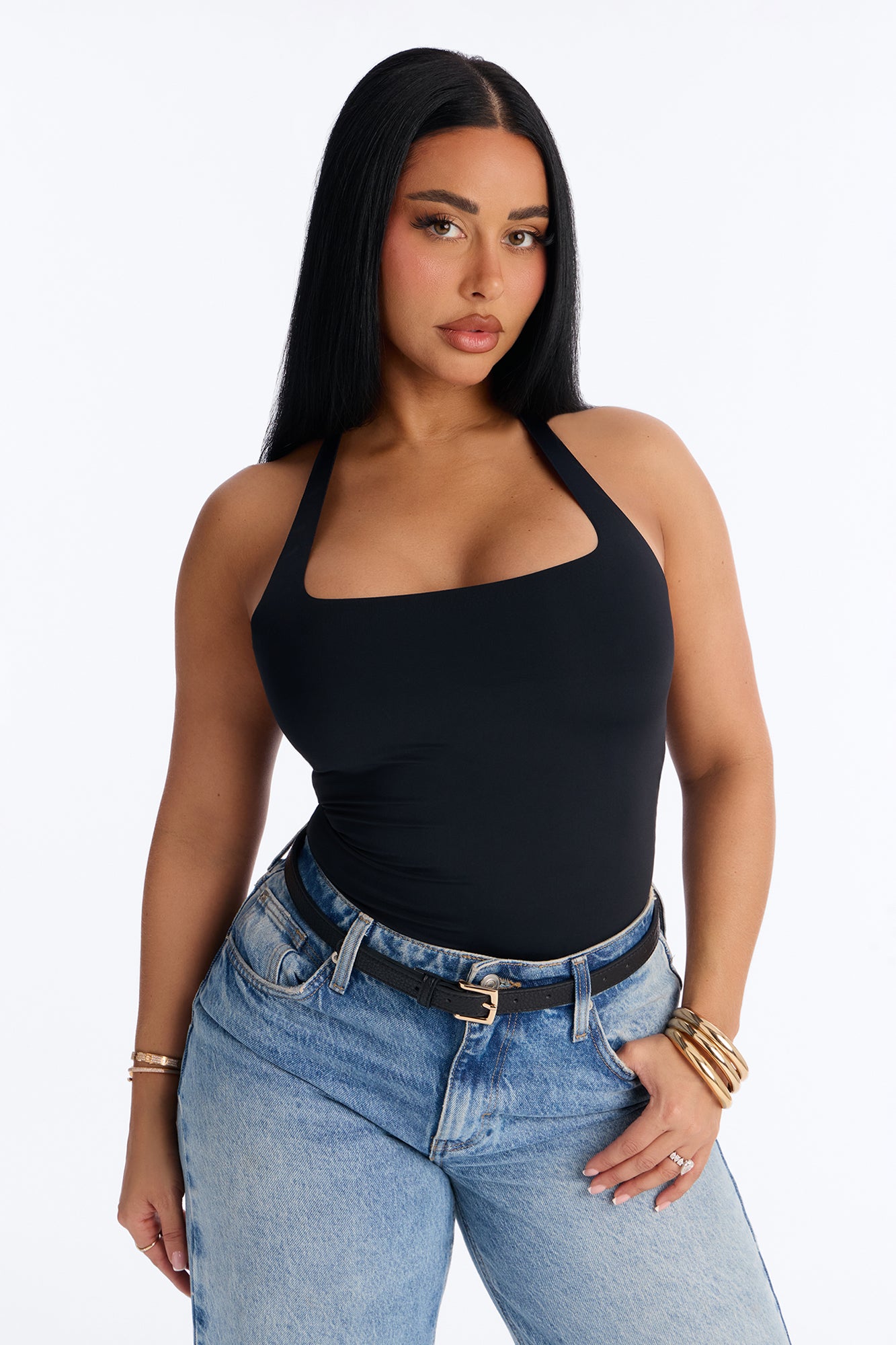 Tania Seamless Square Neck Halter Bodysuit - Black