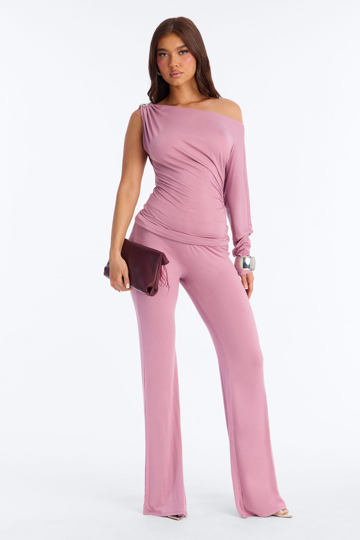 Best Decision One Shoulder Pant Set - Mauve