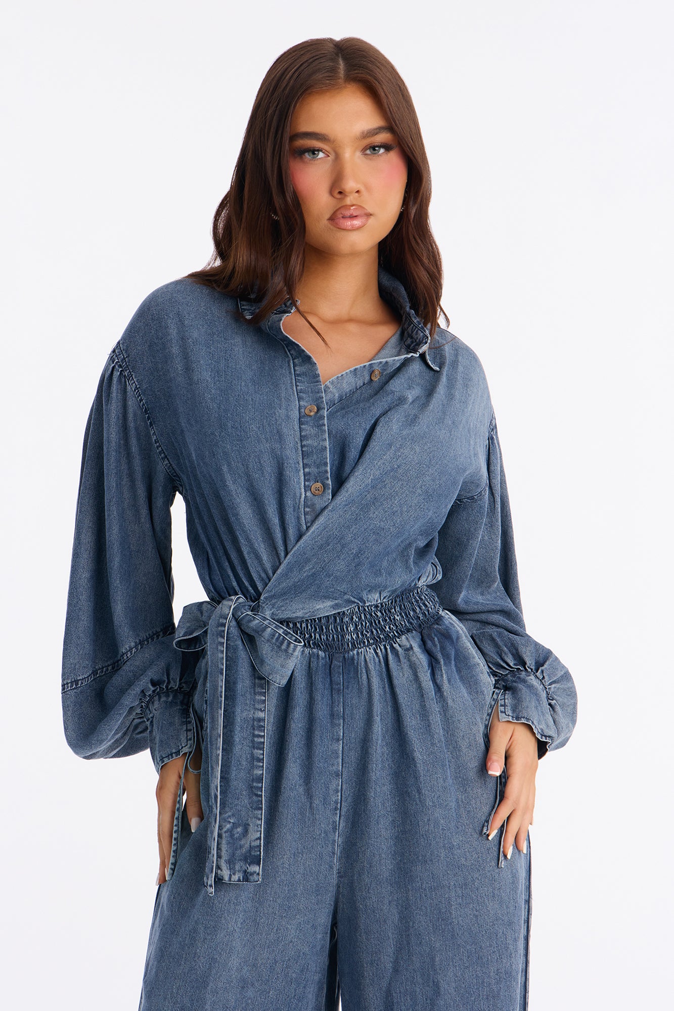 Full Effect Chambray Jumpsuit - Medium Wash