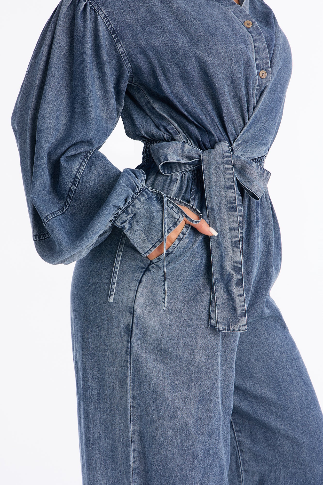 Full Effect Chambray Jumpsuit - Medium Wash