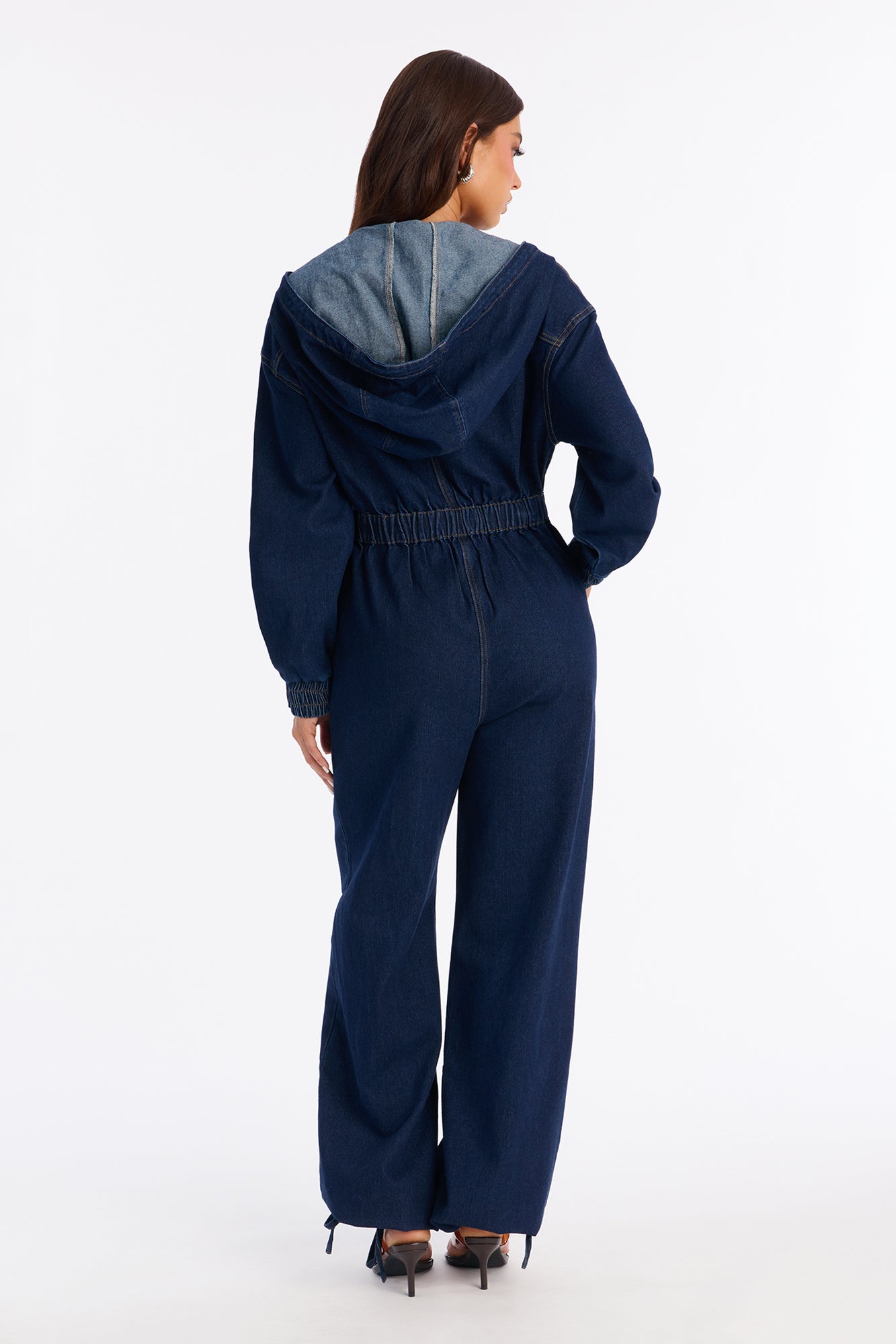 Faye Hooded Denim Jumpsuit - Dark Wash