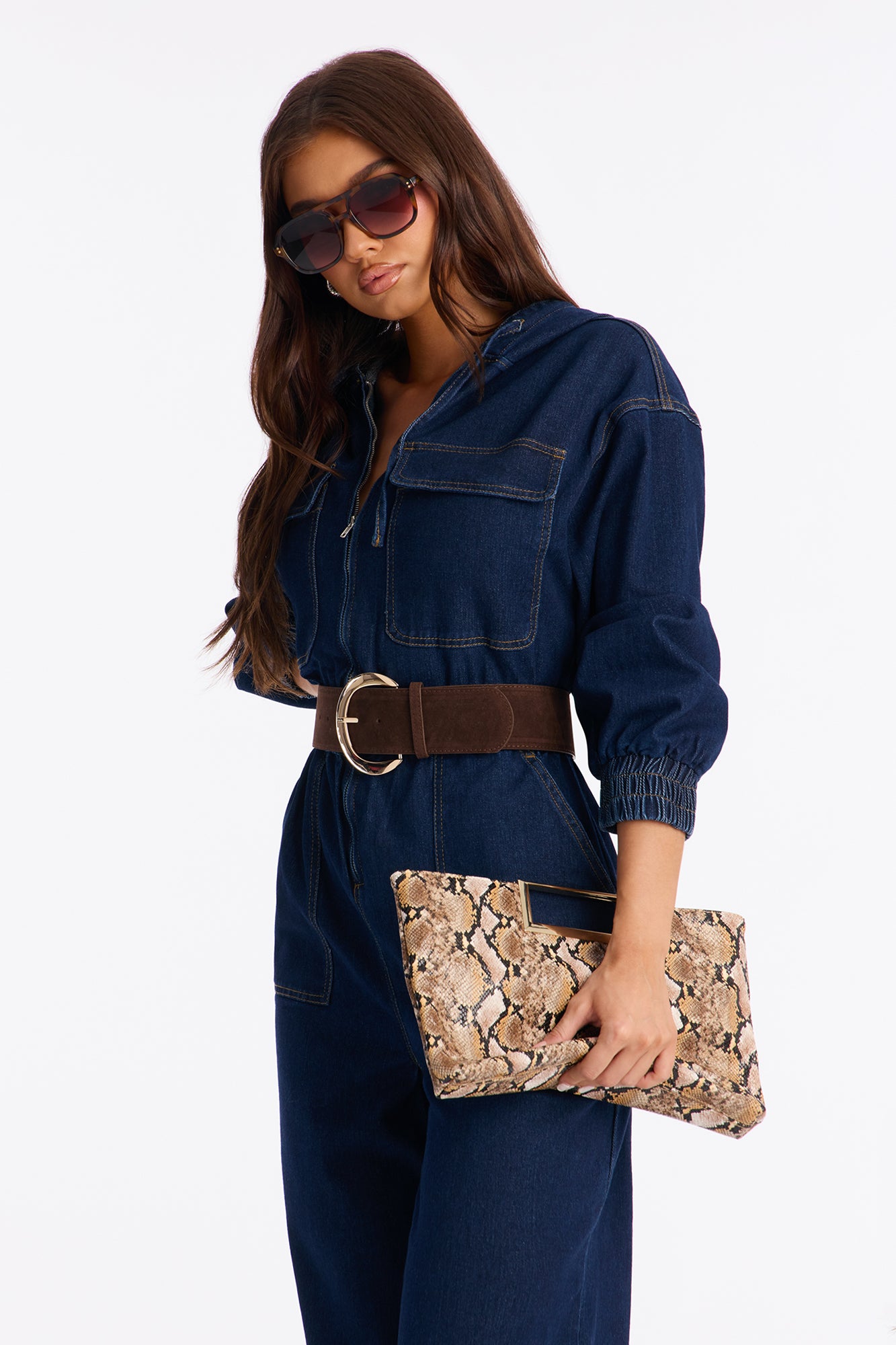 Faye Hooded Denim Jumpsuit - Dark Wash