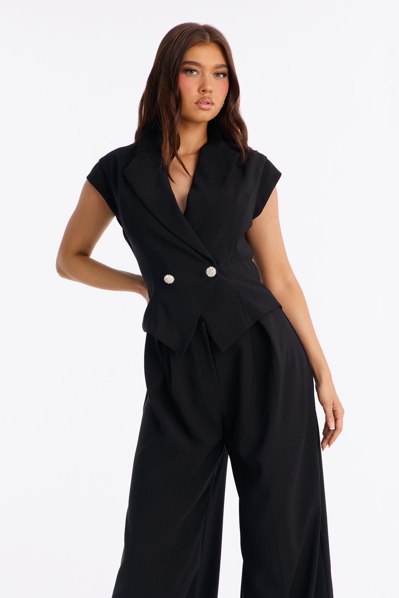 Prestige And Pleated Wide Leg Jumpsuit - Black