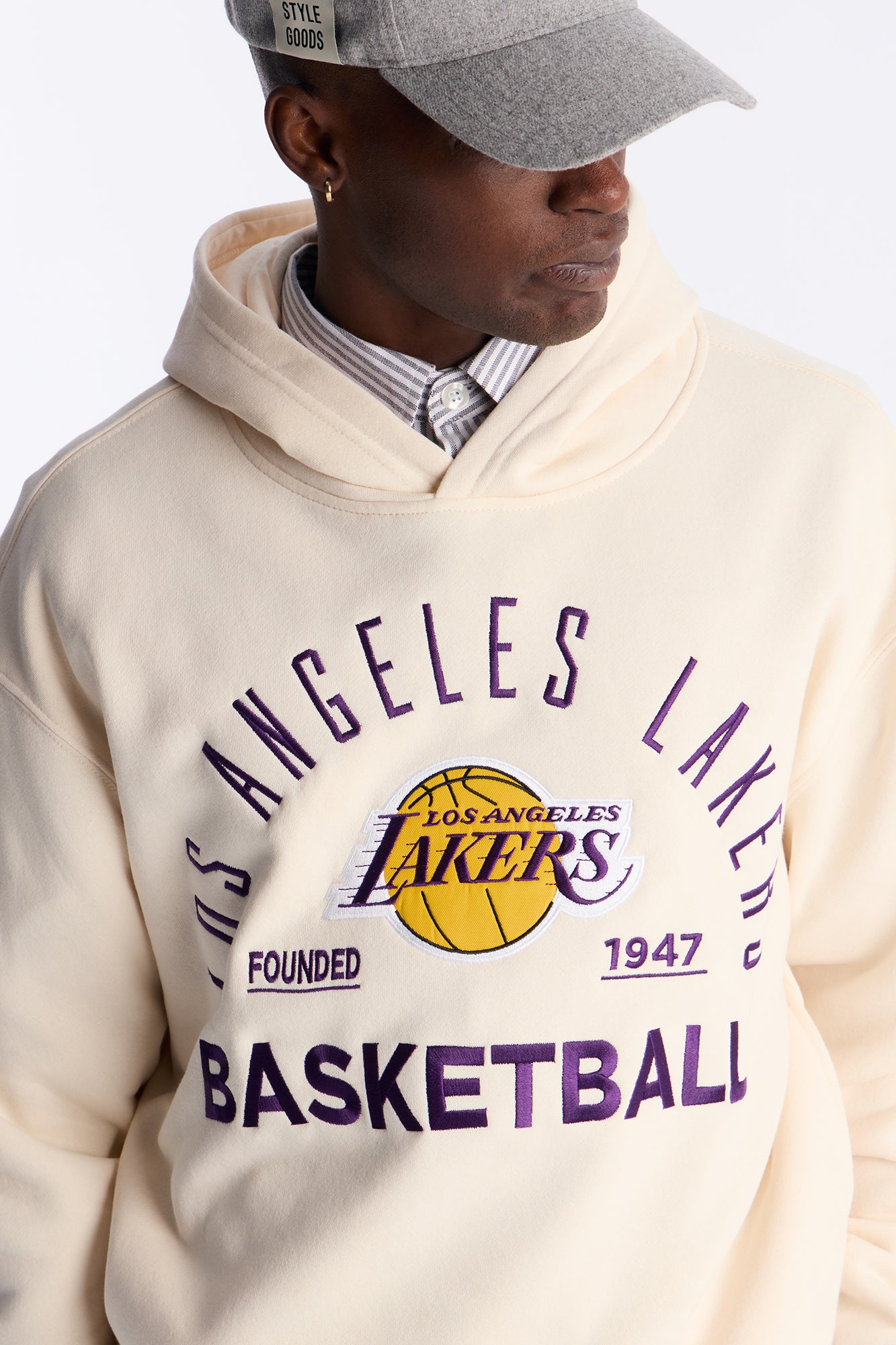 Lakers Embroidered Oversized Hoodie - Cream
